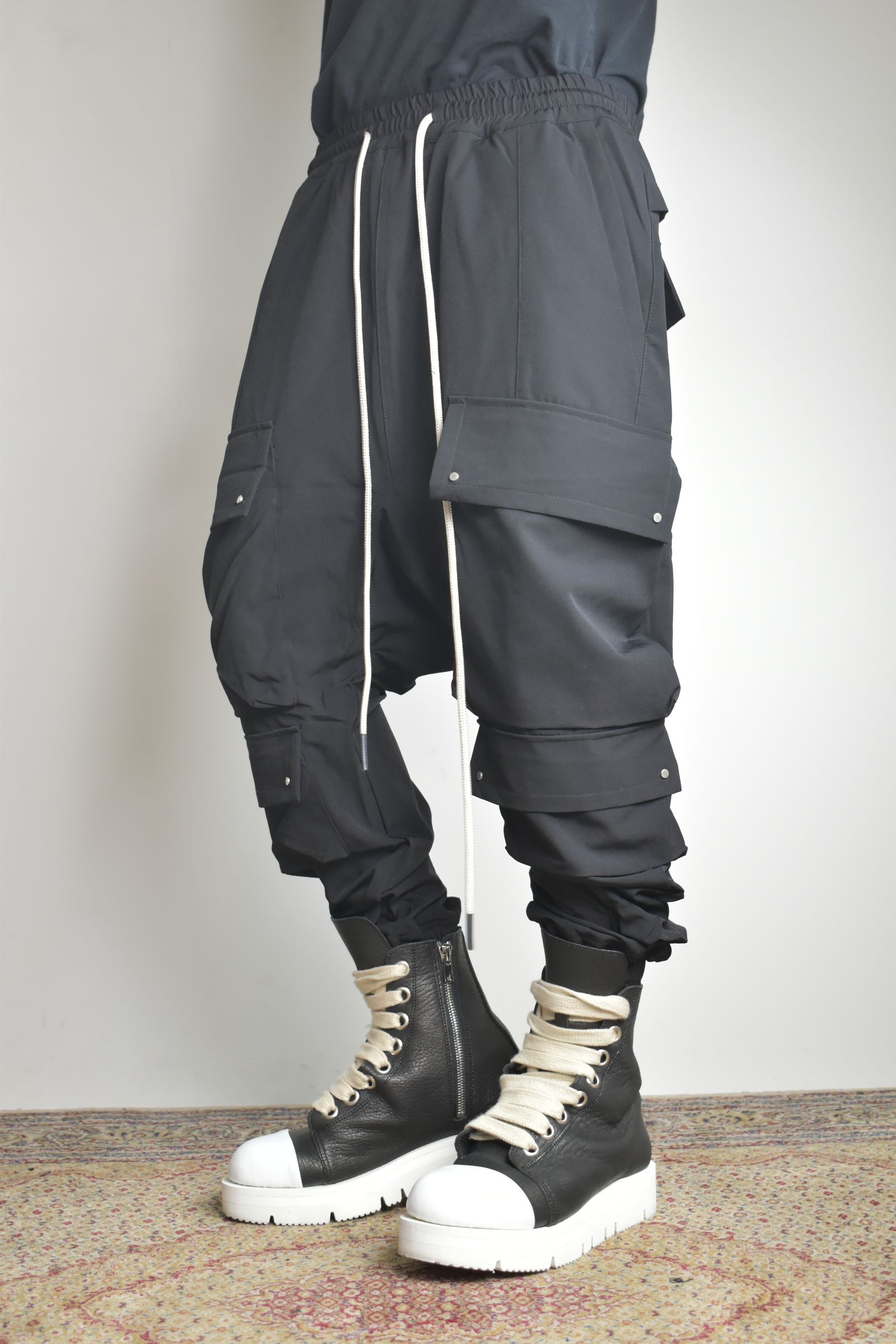 Stretch Nylon Military Sarouel Pants"Black" / ストレッチナイロンミリタリーサルエルパンツ"ブラック"