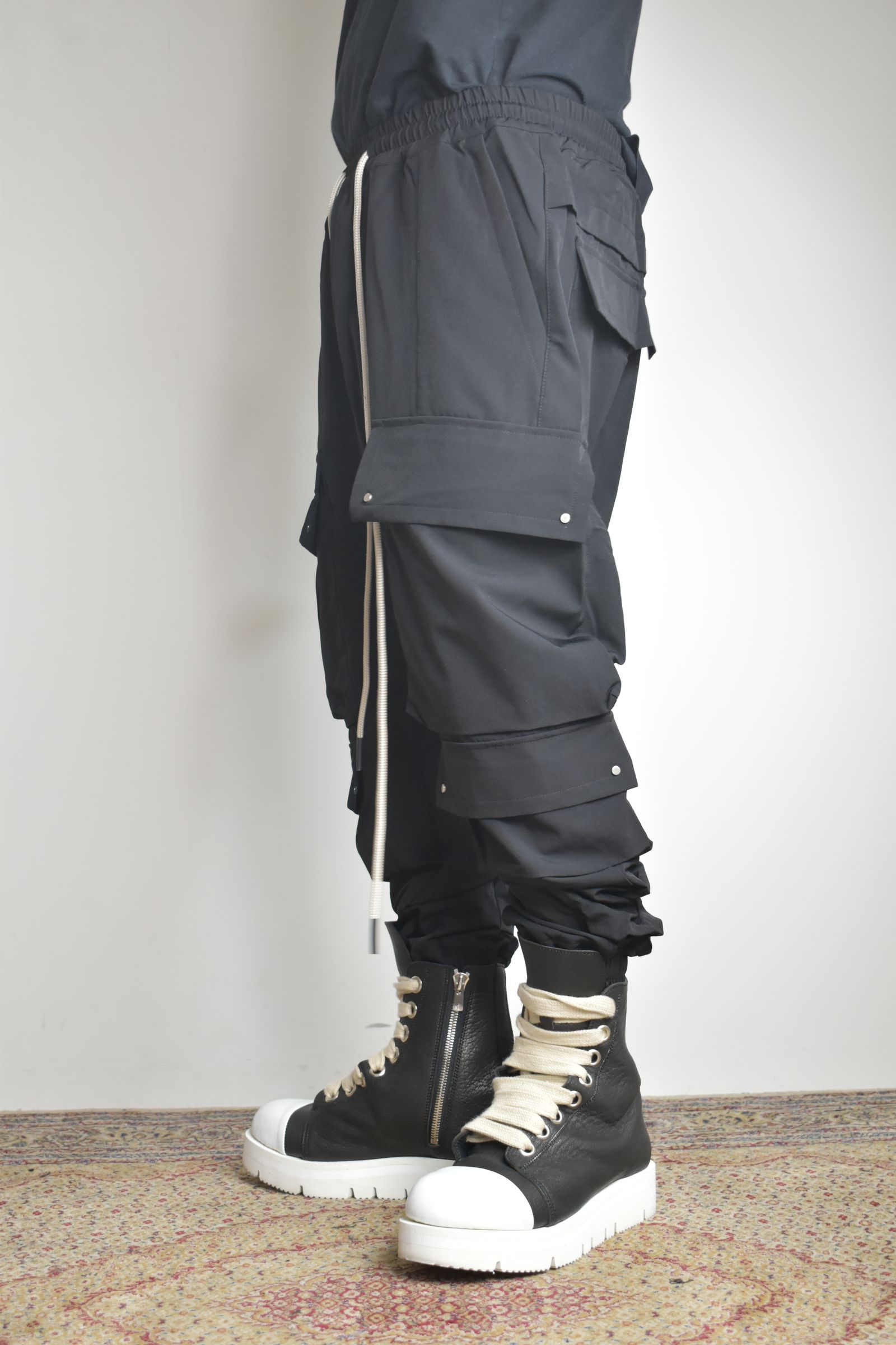 Stretch Nylon Military Sarouel Pants"Black" / ストレッチナイロンミリタリーサルエルパンツ"ブラック"