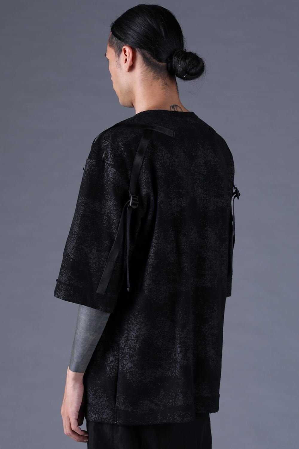 《2027SS先行予約分》Crack-Coated Jersey Belt-Adjustable S/S T-Shirt"Black" / クラックコーティングジャージーベルトアジャストショートスリーブTee"ブラック"