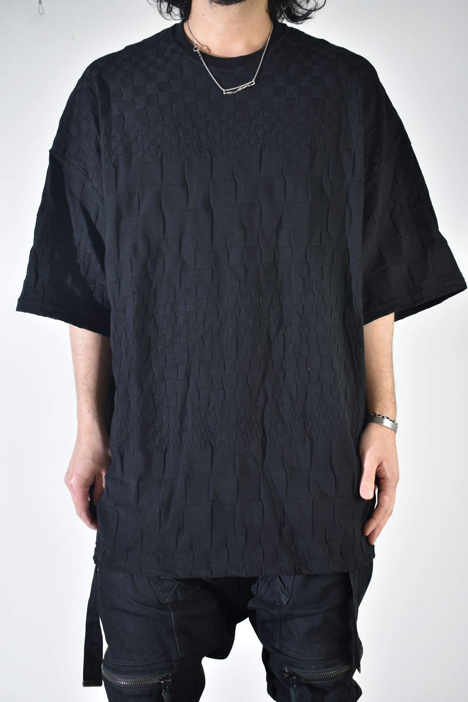 Gradient Plaid Pattern Jumbo Tee"Black" / グラデーションチェックパターンジャンボTee"ブラック"