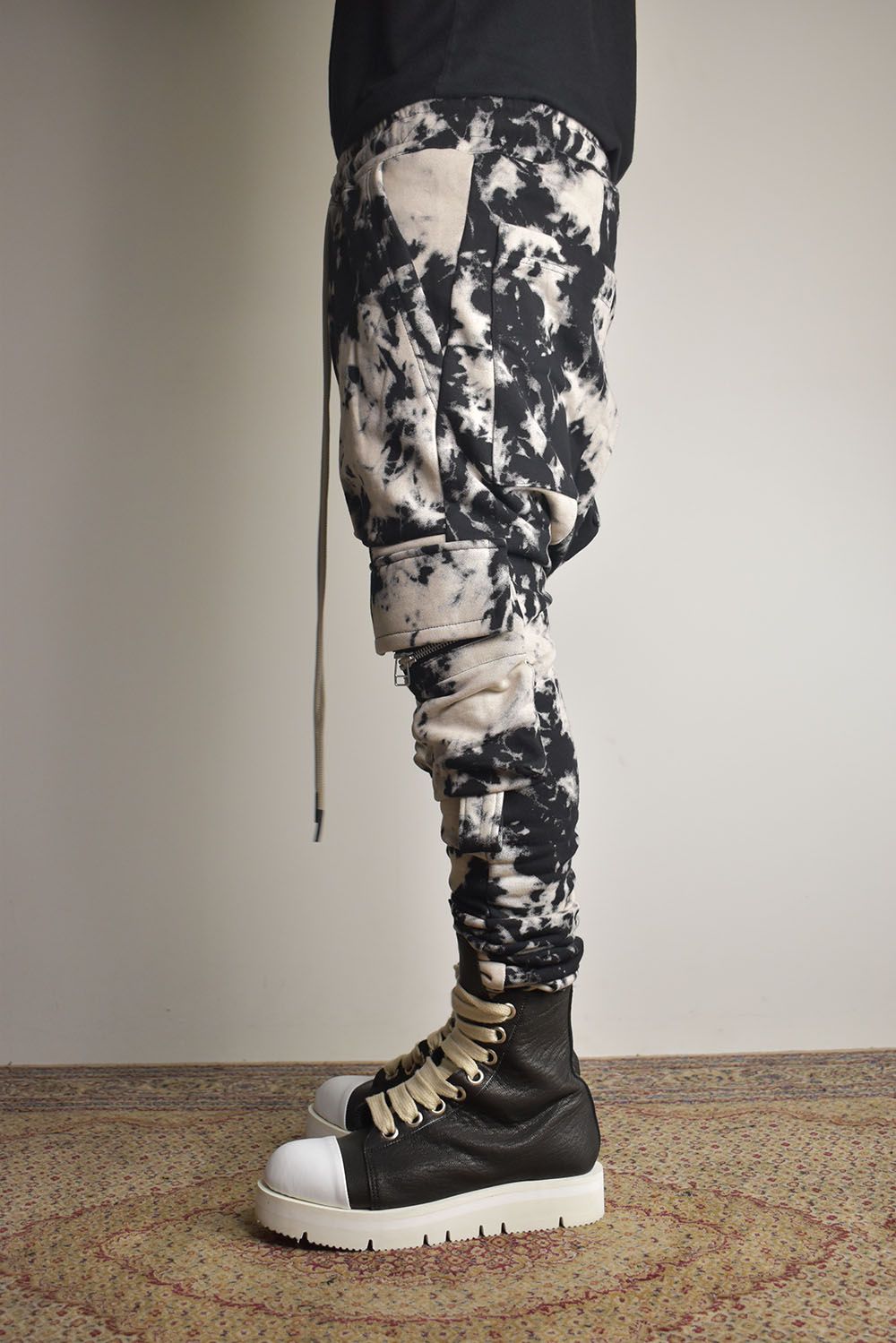 Discharge Pinting Cargo Sarouel Skinny"Black×Ivory" /ディスチャージプリントカーゴサルエルスキニー"ブラック×アイボリー"