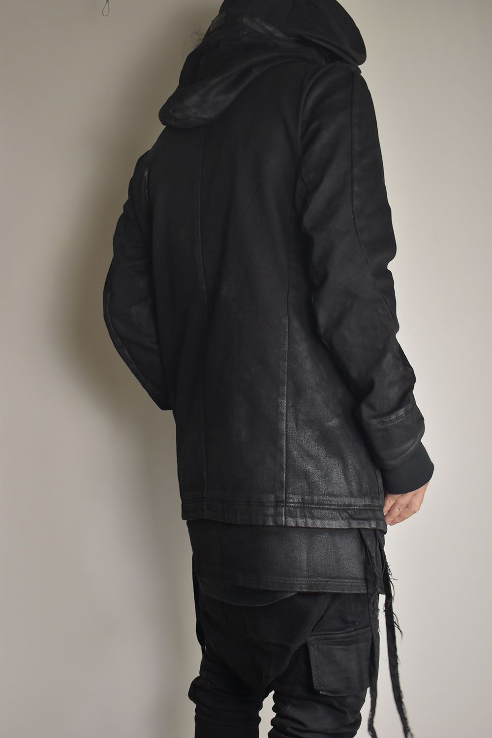 Coated Bonding Hoodie Denim Blouson"Black" / コーディングボンディングフーデッドデニムブルゾン"ブラック"