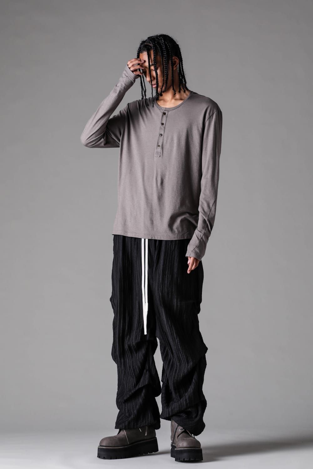 《2027SS先行予約》Henley Neck Long Sleeve "Black / Ivory / Greige / Ice Blue / Pale Shell" / ヘンリーネックロングスリーブ"ブラック/アイボリー/グレージュ/アイスブルー/ペイルシェル"