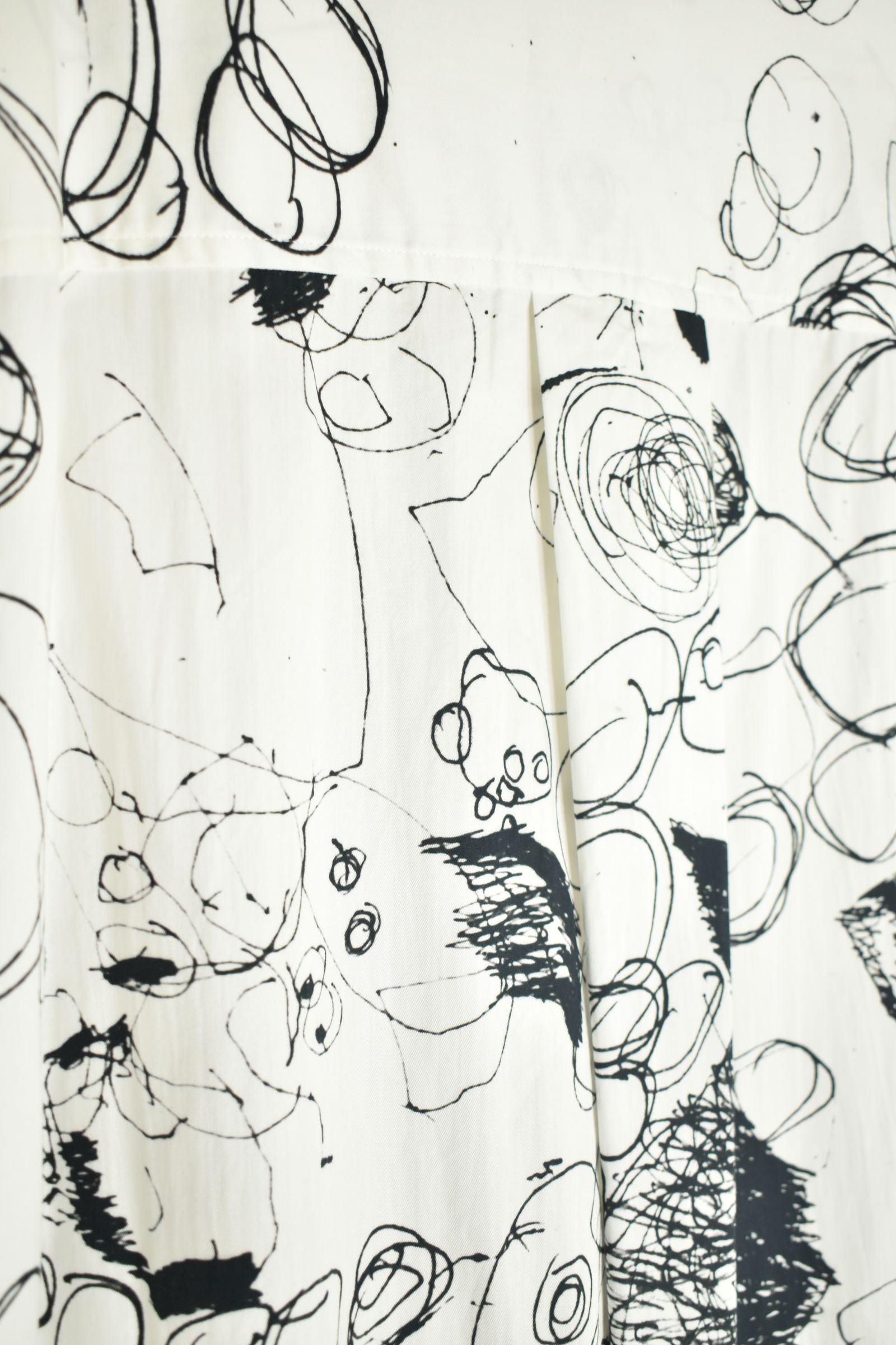 Cotton Twill Ink Jet Short-Sleeved Big Shirt&Dress"White Black" / コットンツイルインクジェット半袖ビッグシャツ / ワンピース"ホワイト ブラック"