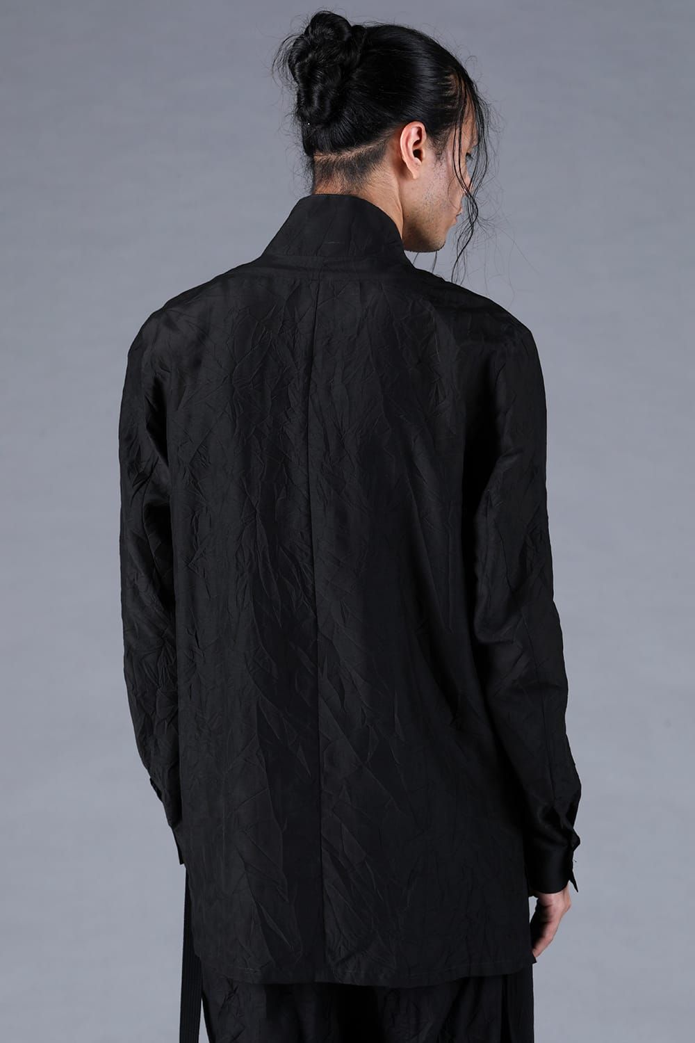 Silk Cotton Washer Shawl Collar Shirt"Black" / シルクコットンワッシャーショールカラーシャツ"ブラック"