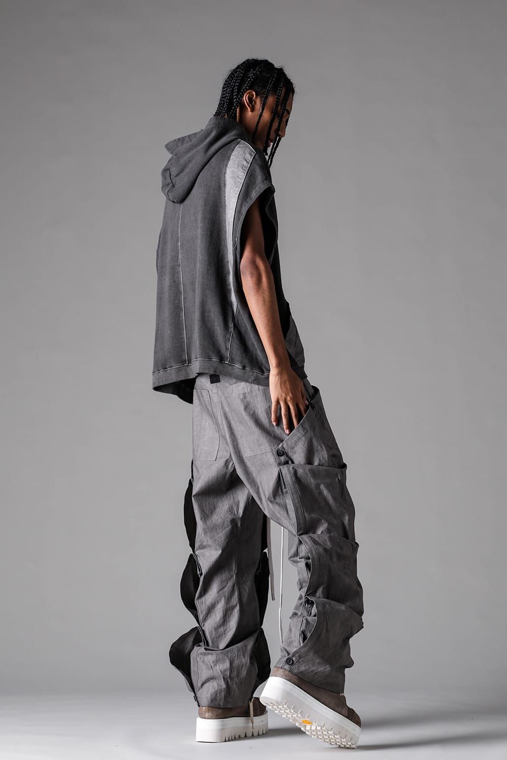《2027SS先行予約》Sumi Dyed Lightweight French Terry Sleeve Less Hoodie "L.Grey  / D.Grey" / 墨染ミニ裏毛スリーブレスフーディ"ライトグレー / ダークグレー"