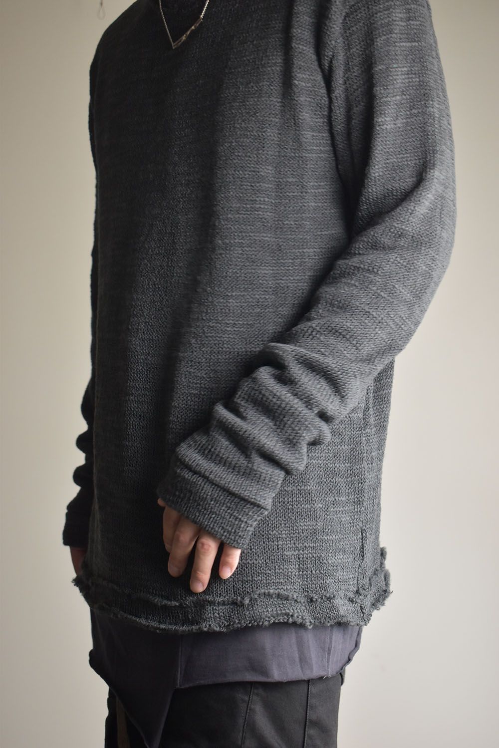 Low-Gauge knit × Cotton Jersey Layered Tee "Charcoal" / ローゲージニット×コットンジャージレイヤードTシャツ"チャコール"