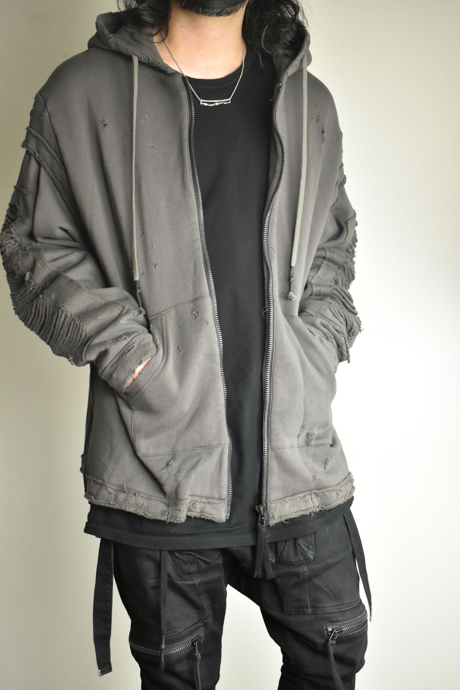 Untwisted Yarn Fleece Shotgun Zip-Up Hoodie"Charcoal" / 無撚糸裏毛ショットガンジップアップフーディー"チャコール"
