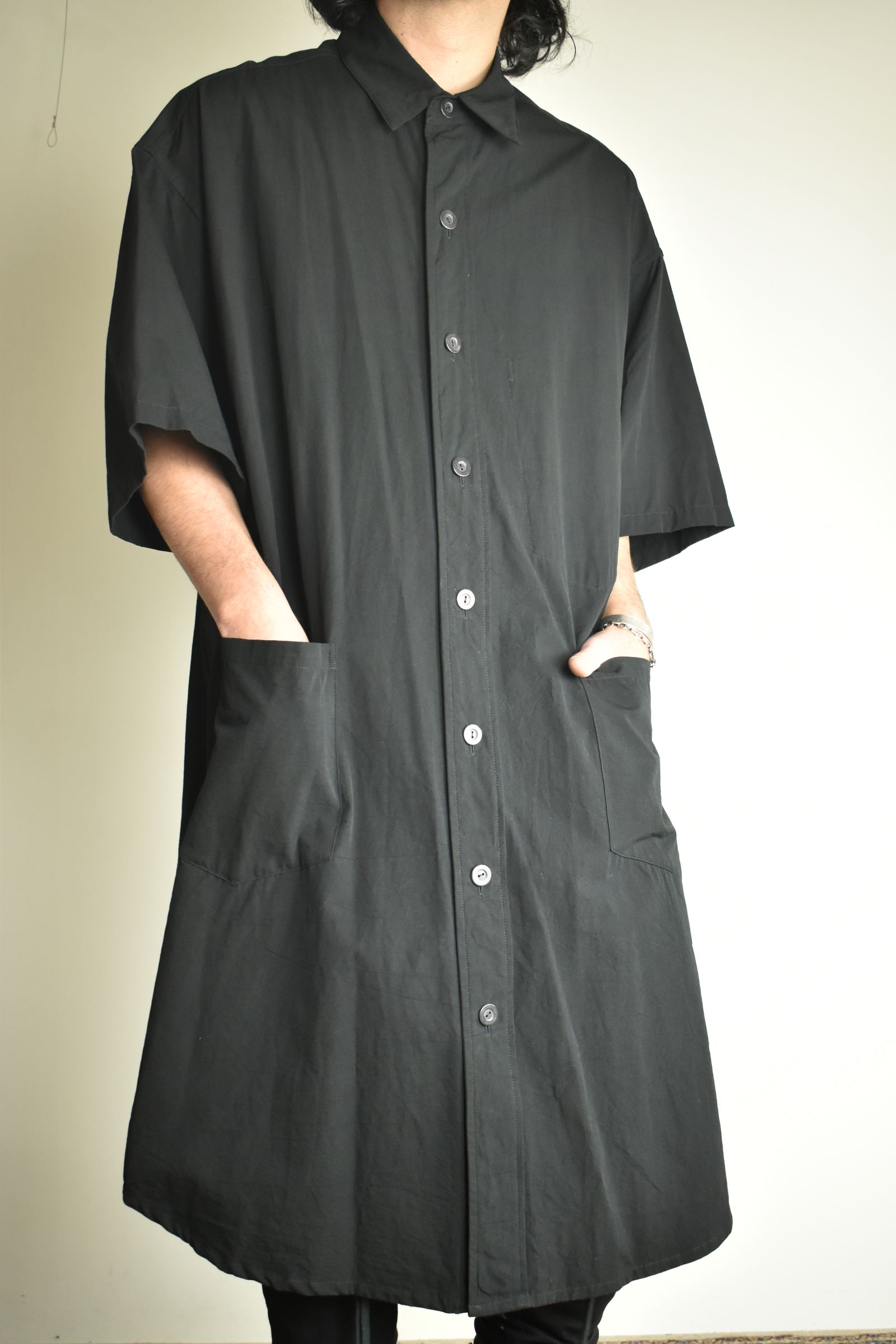 Cotton Broad Short-Sleeved Big Shirt &Dress"Black" / コットンブロード半袖ビッグシャツ / ワンピース"ブラック"
