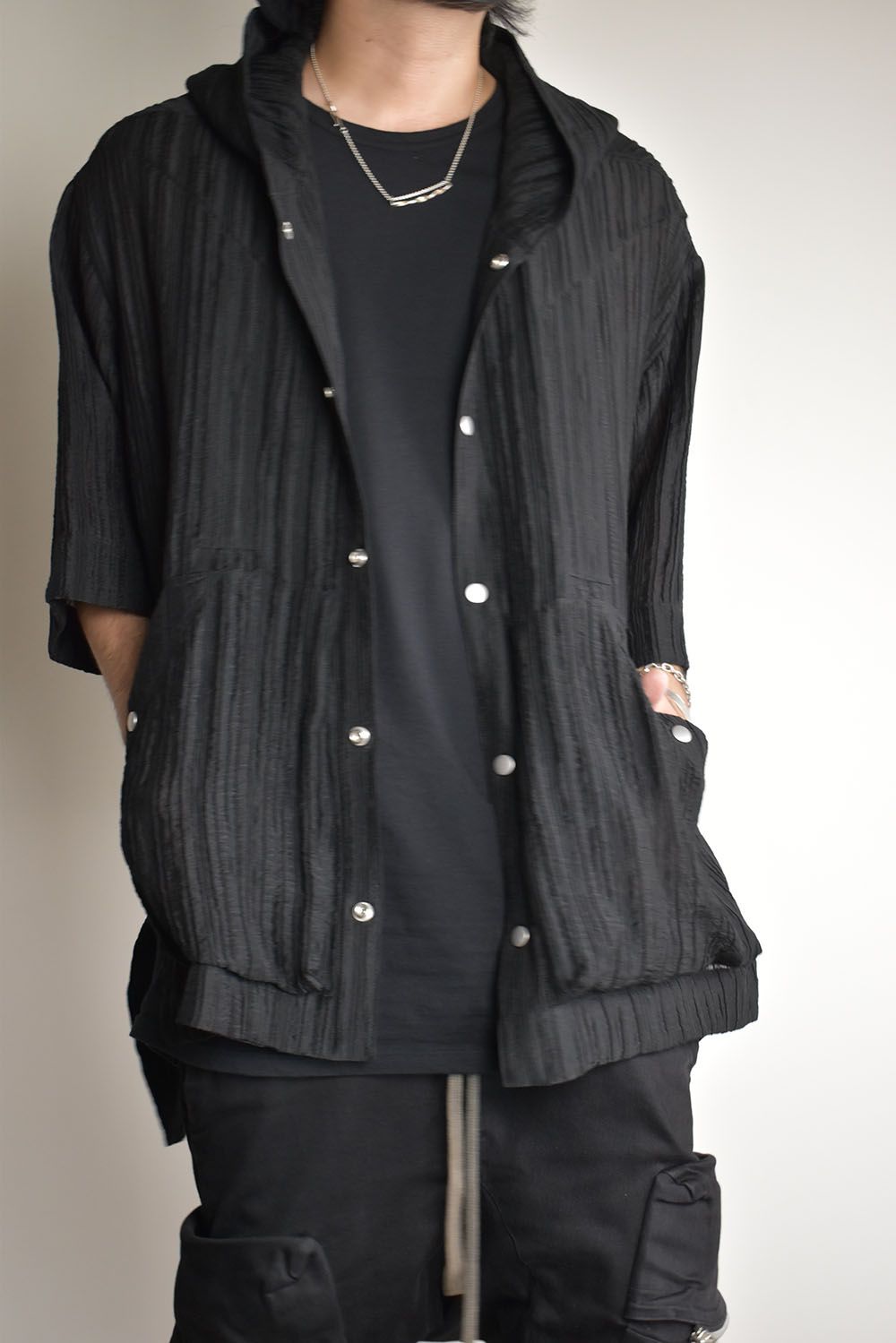 Sheer Yoryu Hoodie Shirts"Black"/シアーフーディシャツ"ブラック"