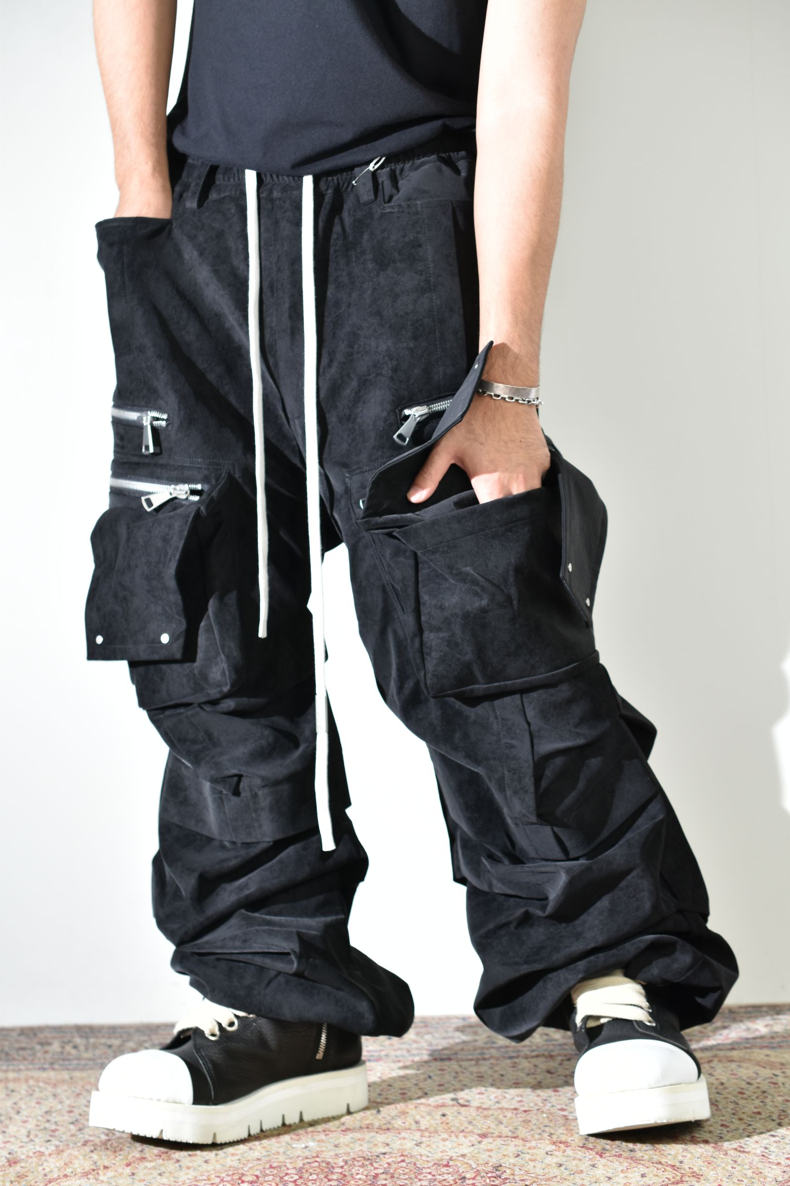 Vegan Suede Leather Cargo Pants"Black" / ヴィーガンスウェードレザーカーゴパンツ "ブラック"