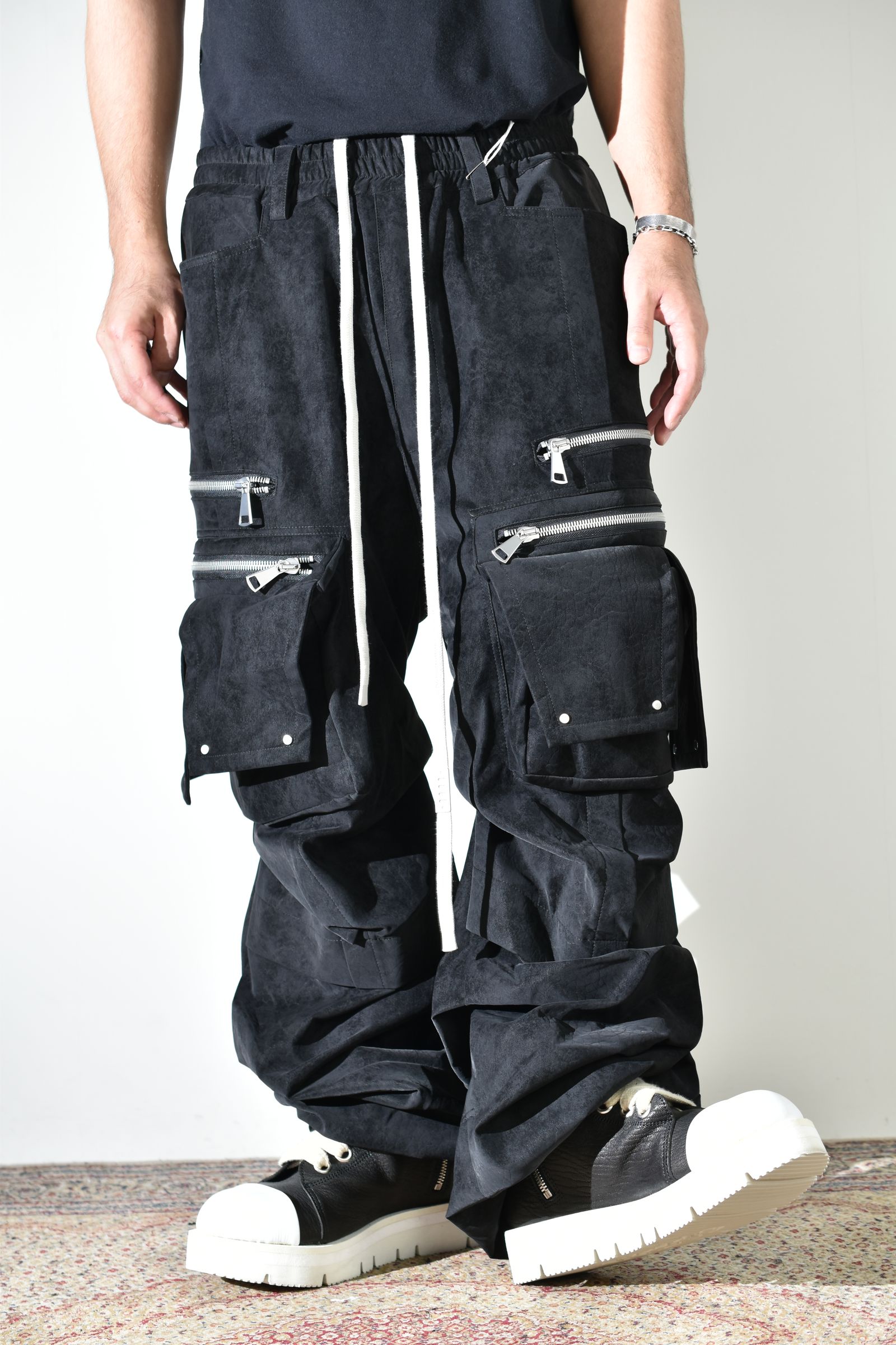 Vegan Suede Leather Cargo Pants"Black" / ヴィーガンスウェードレザーカーゴパンツ "ブラック"