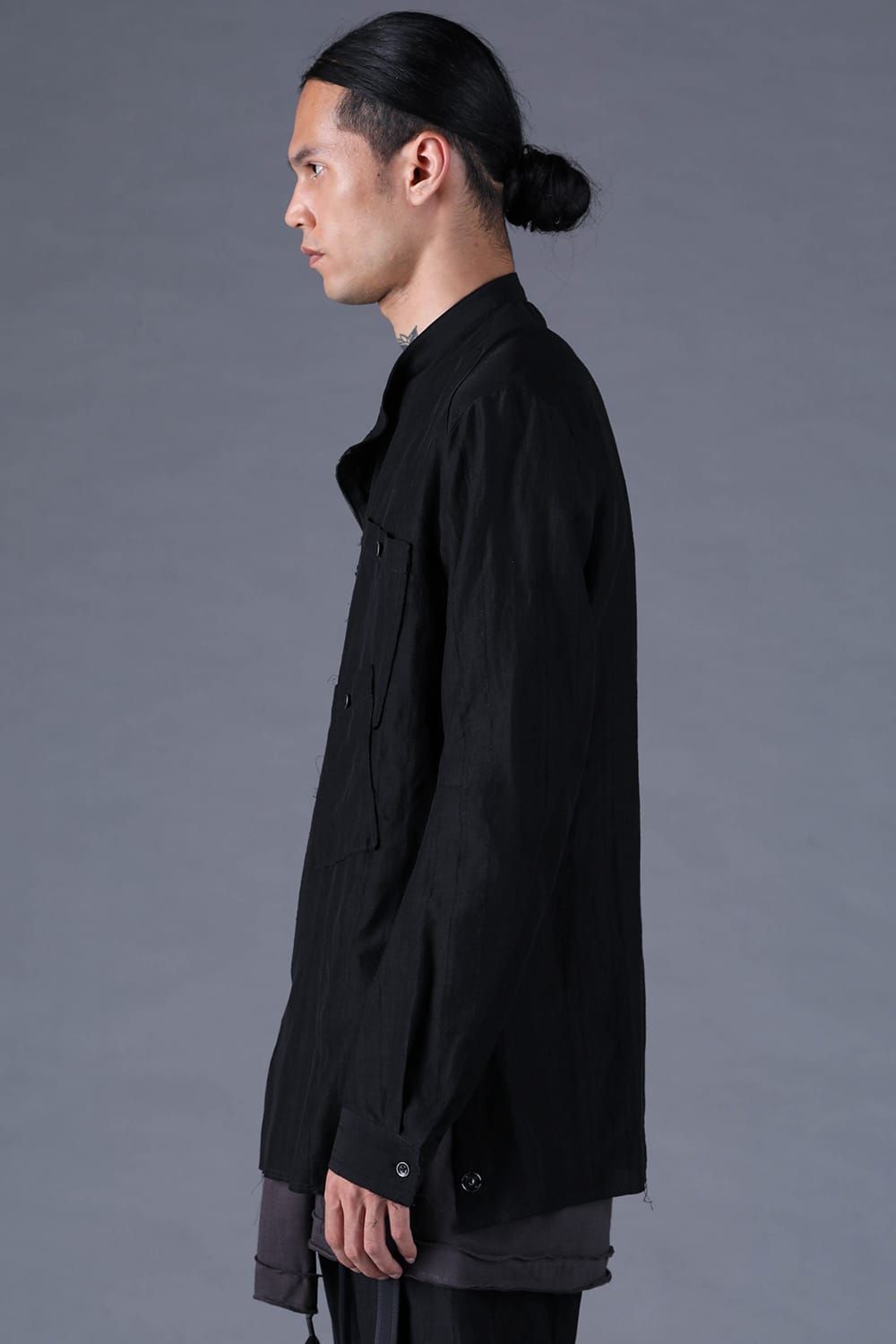 《2027SS先行予約分》Scarf-Stripe Jacquard Band-Collar Shirt"Black" / スカーストライプジャガードバンドカラーシャツ "ブラック"