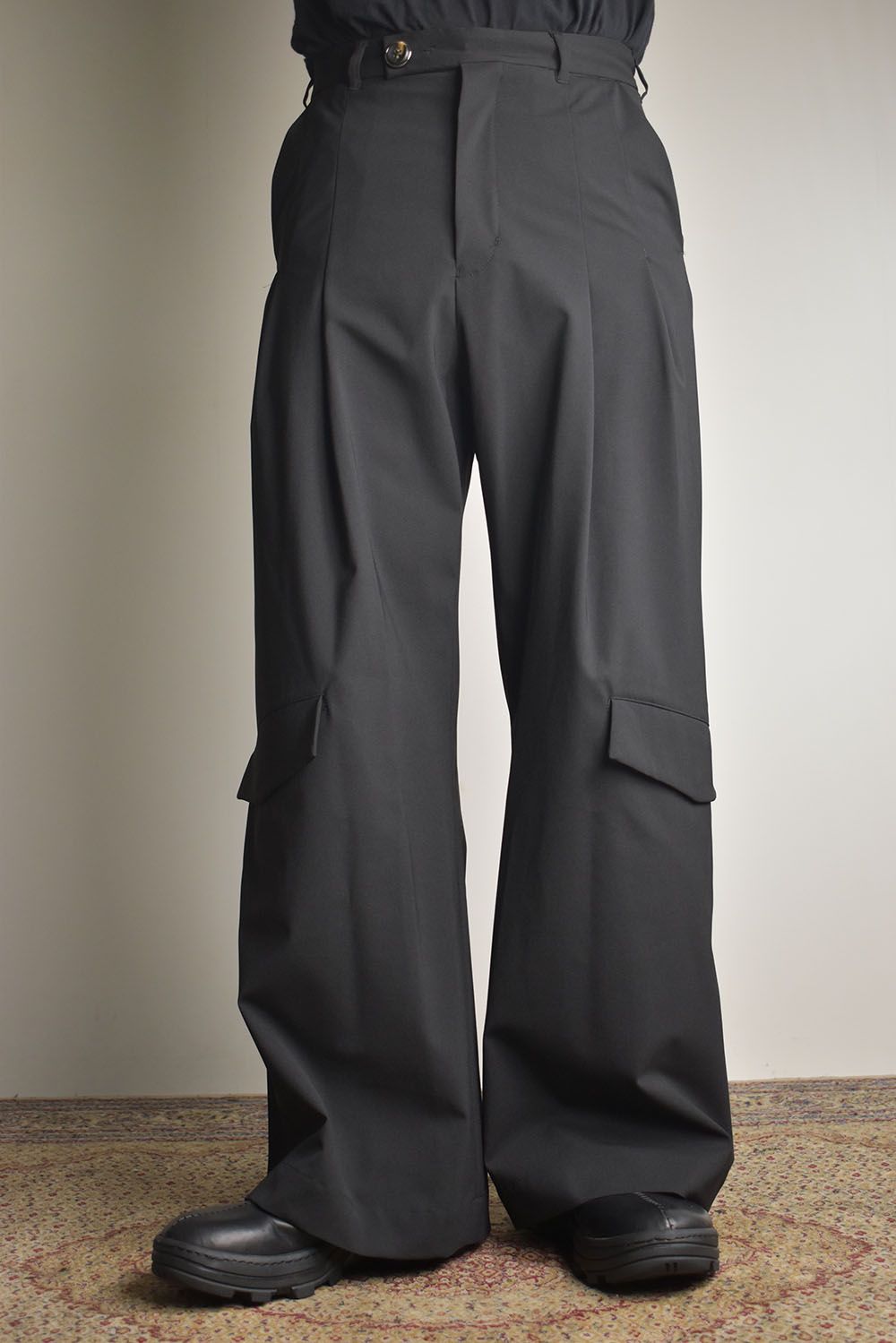 Shingle Flap Baggy Trousers "Black" / シンフラップバギートラウザー"ブラック"