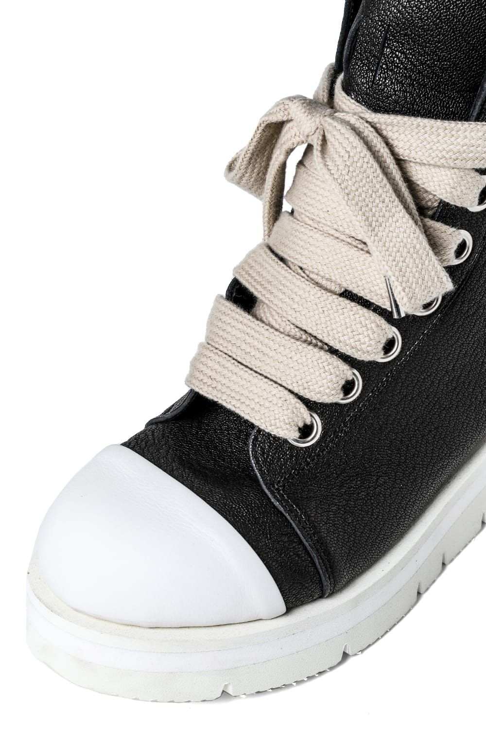《2027SS先行予約分》 Fat Laces Leather Sneaker Boots "Black × White" / ファットレースレザースニーカーブーツ"ブラック×ホワイト"