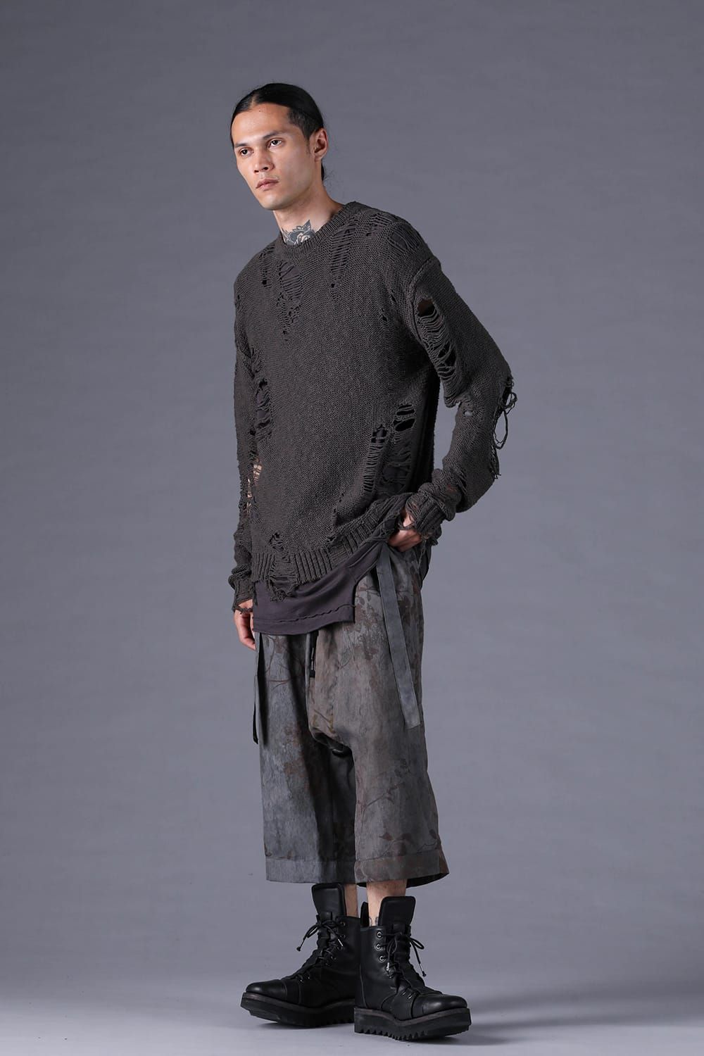 《2027SS先行予約分》Inkjet-Printed Wide-Leg Cropped Pants"Charcoal" / インクジェットプリントワイドクロップドパンツ"チャコール"