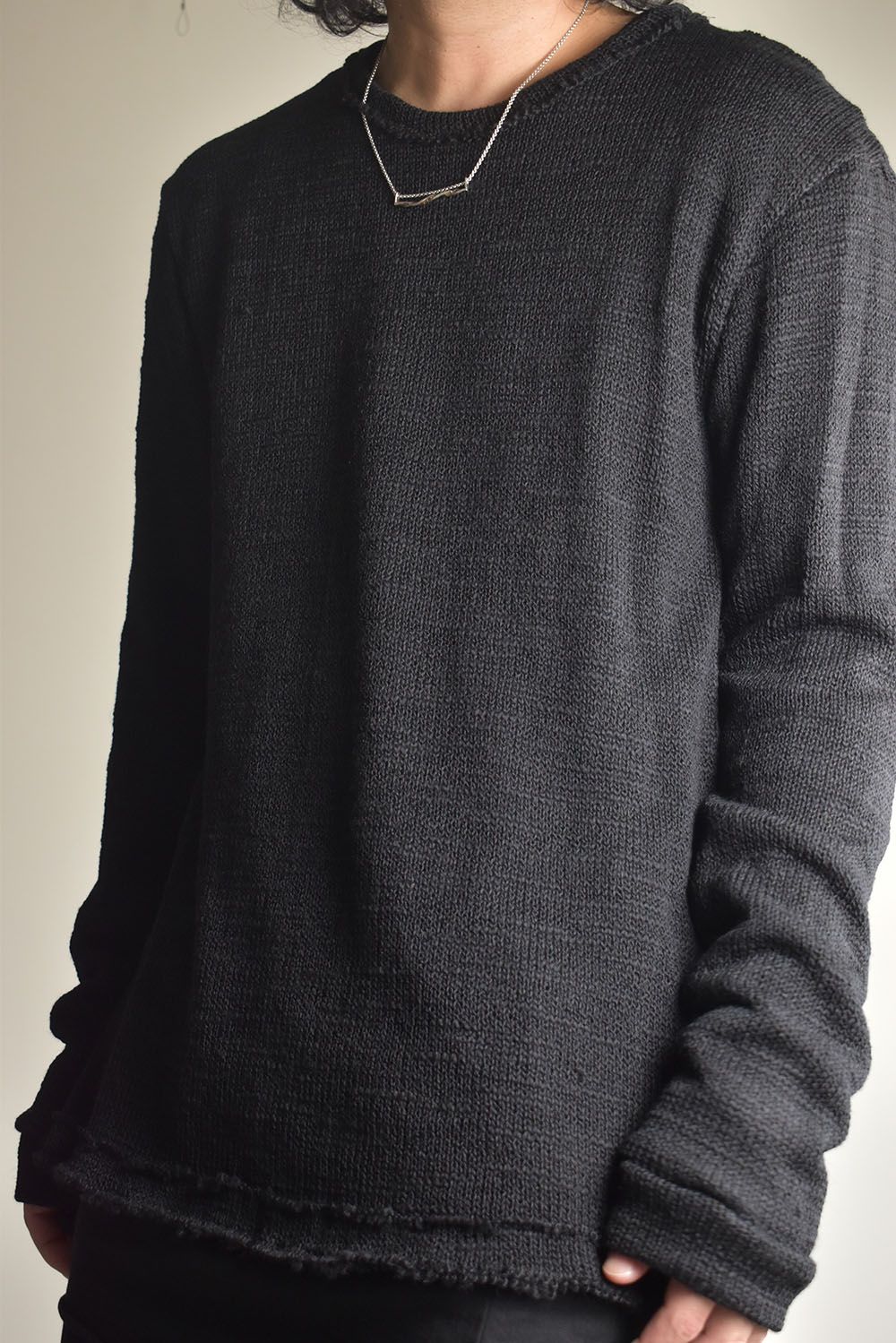 Low-Gauge knit × Cotton Jersey Layered Tee "Black" / ローゲージニット×コットンジャージレイヤードTシャツ"ブラック"