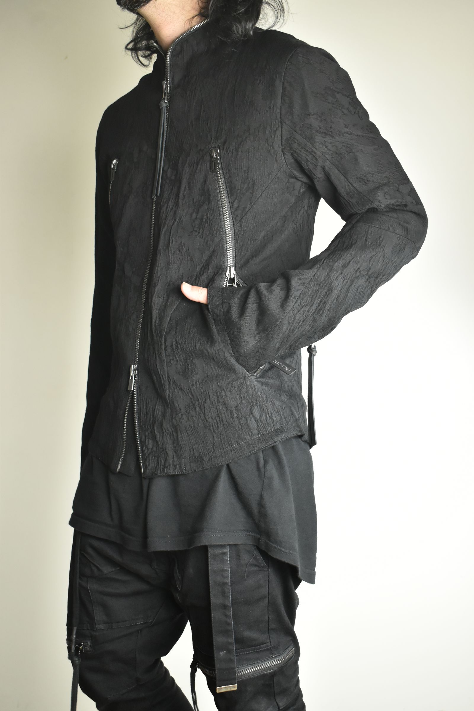 Damage Jacquard Single Rider Jacket"Black" / ダメージジャガードシングルライダースジャケット"ブラック"