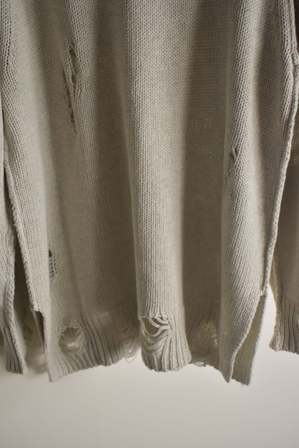 Cotton 3GG Damaged Knit Pullover"Light Grey" / コットン 3GG ダメージニットプルオーバー"ライトグレー"