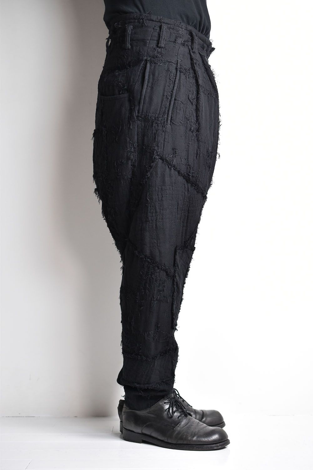 Patched Drop-Crotch 2Tuck Pants-BORO-"Black"/パッチドドロップクロッチ2タックパンツ-襤褸-"ブラック"