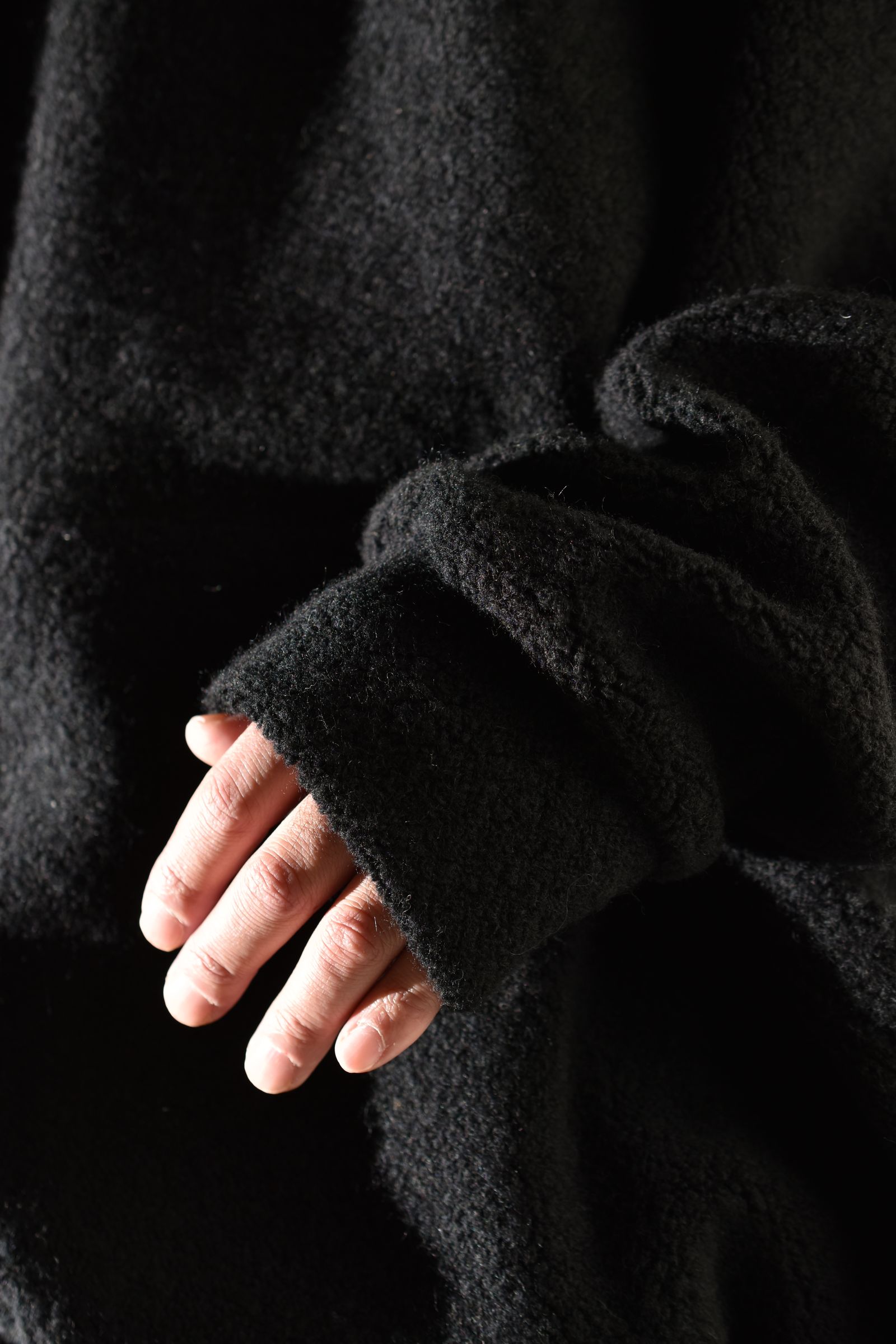 Sheep Pile Knit Dolman Hoodie Pullover"Black" / シープパイルニットドルマンフーディプルオーバー"ブラック"