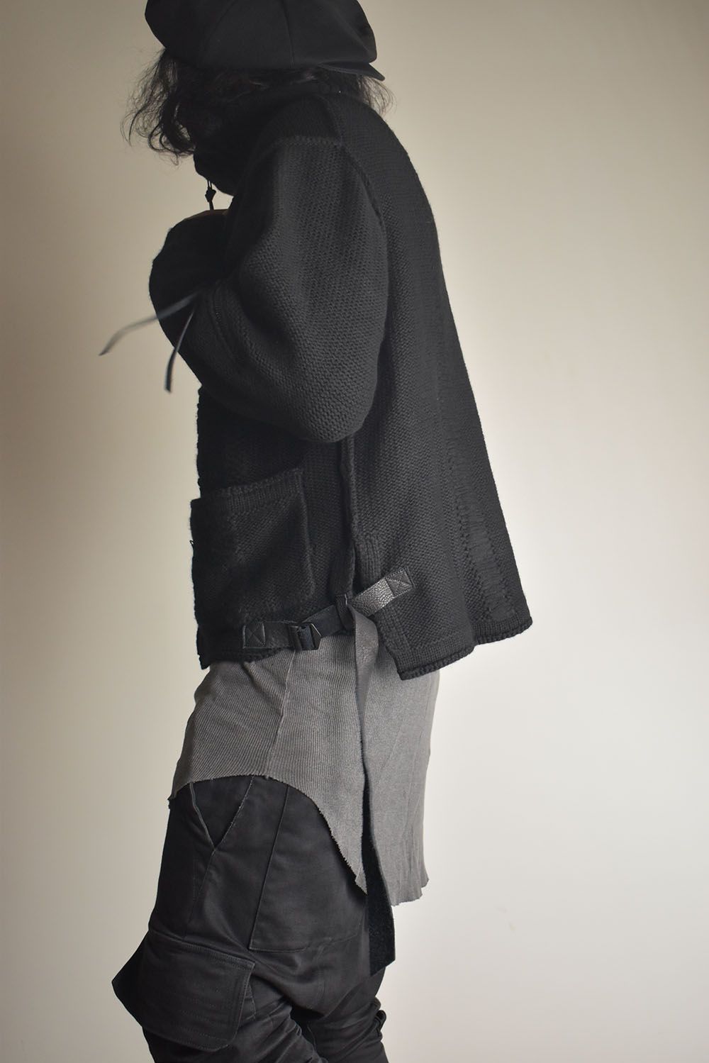 Damage Stripe Knit Cropped Jacket "Black" / ダメージストライプニットクロップドジャケット"ブラック"