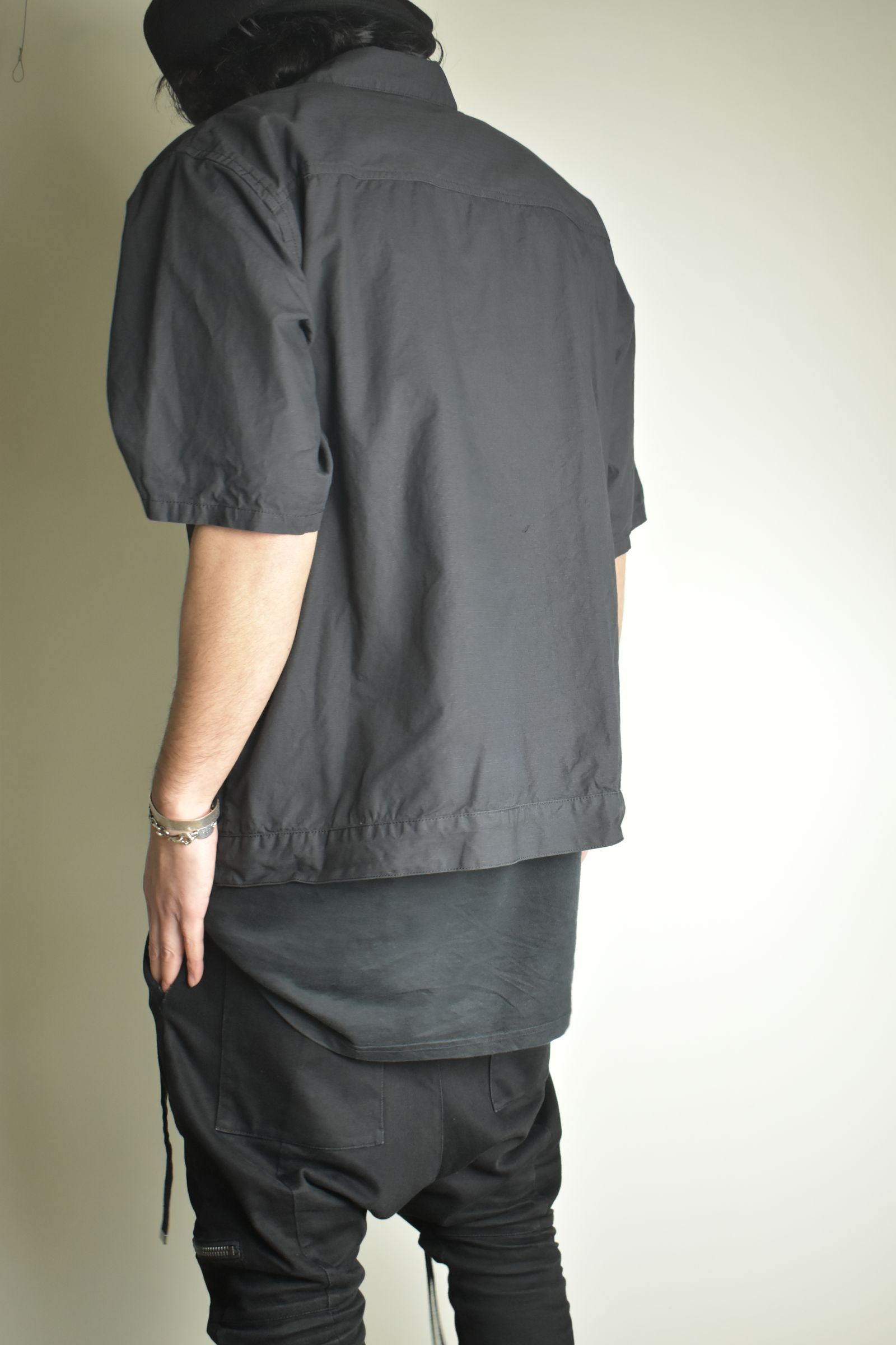 Rip Stop Open Collar Shirt"Black" / リップストップオープンカラーシャツ"Black"