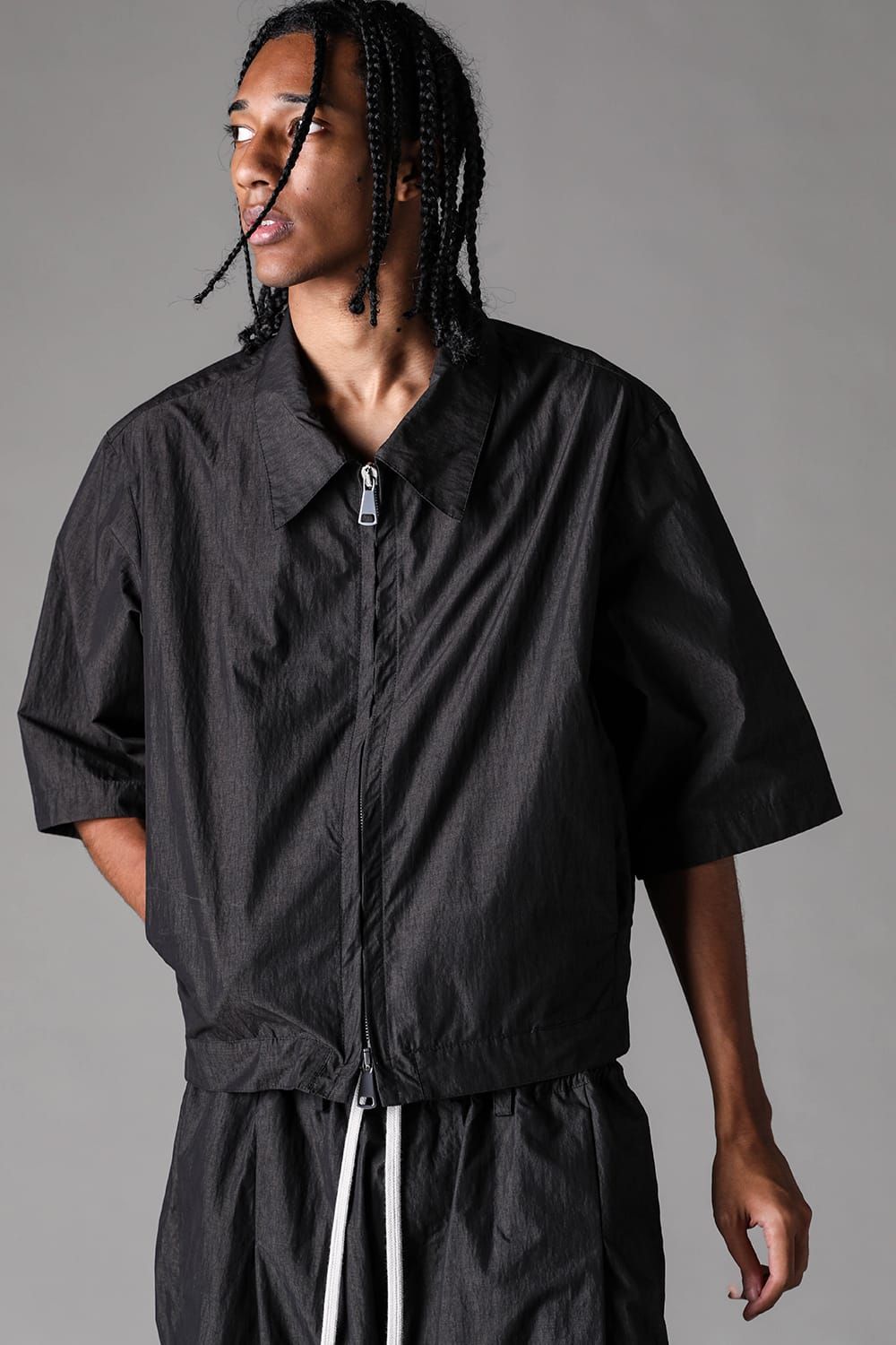 《2027SS先行予約》Cotton Nylon Zip Half Sleeve Shirts"Black" / コットンナイロンジップハーフスリーブシャツブラック"