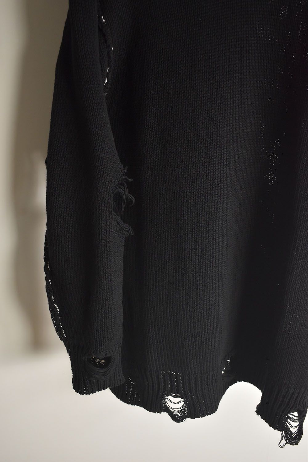 Cotton 3GG Damaged Knit Pullover"Black" / コットン 3GG ダメージニットプルオーバー"ブラック"