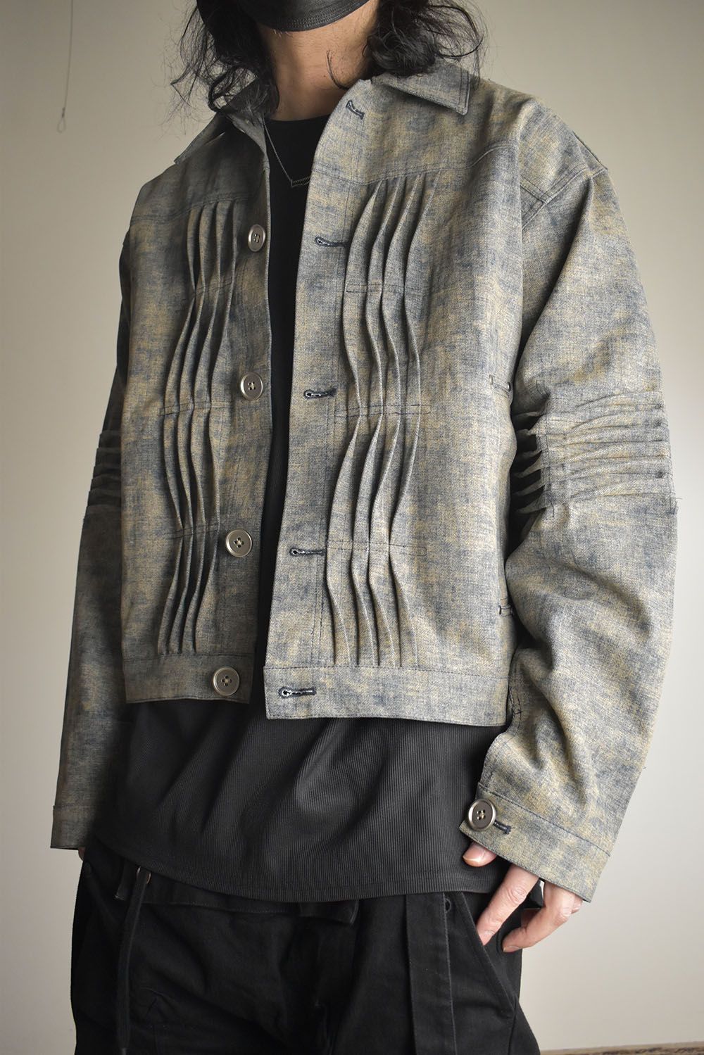 Blended Shades Denim Pin Tuck Blouson "Steel Blue" / ブレンデッドシェイドデニムピンタックブルゾン"スティールブルー"