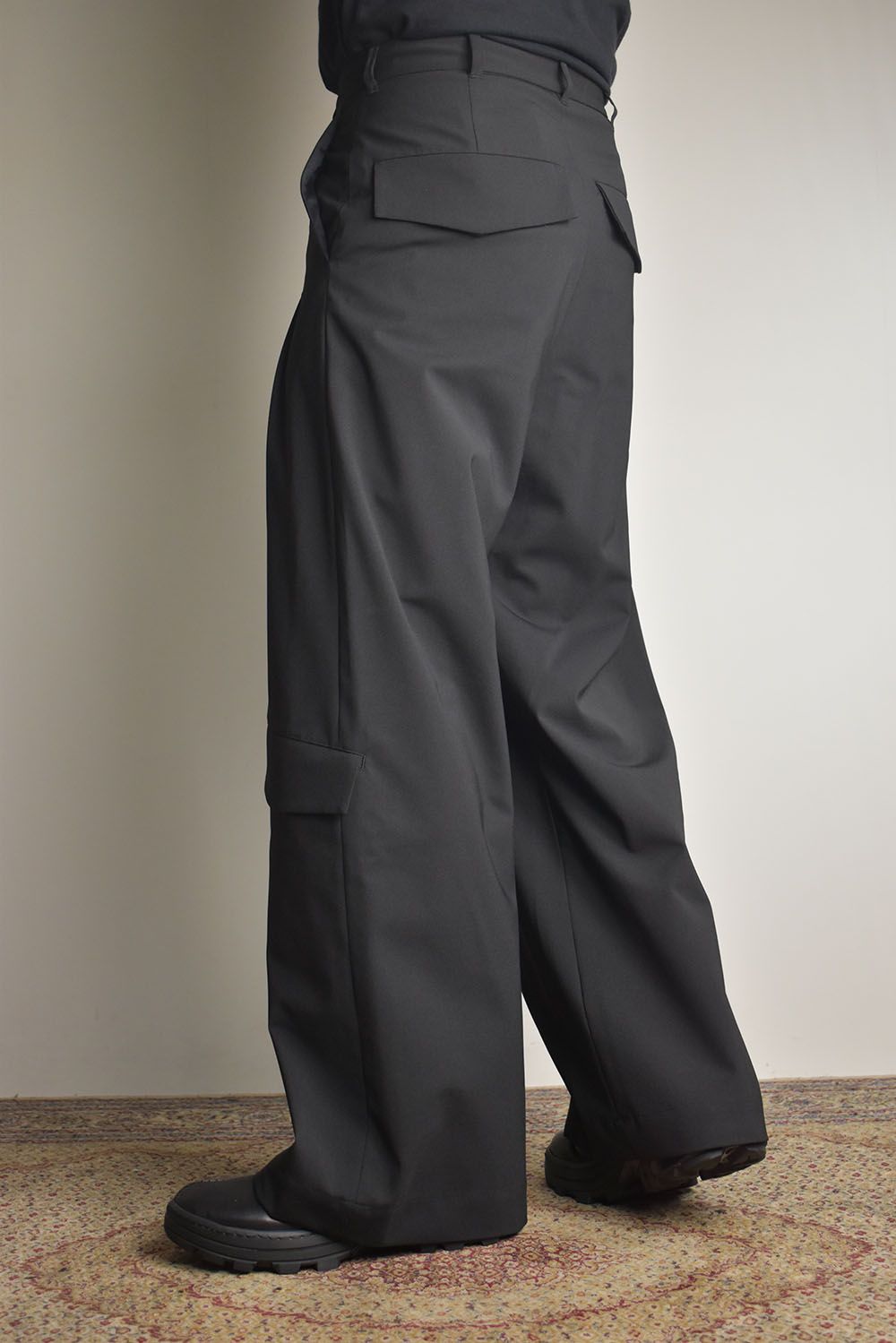 Shingle Flap Baggy Trousers "Black" / シンフラップバギートラウザー"ブラック"