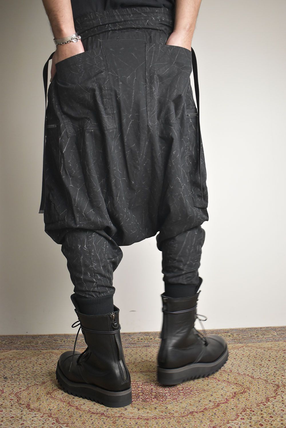 Catch Washer Bleach Belt Adjustable Sarouel Cargo Pants"Black" / キャッチワッシャーブリーチベルトアジャスタブルサルエルカーゴパンツ"ブラック"