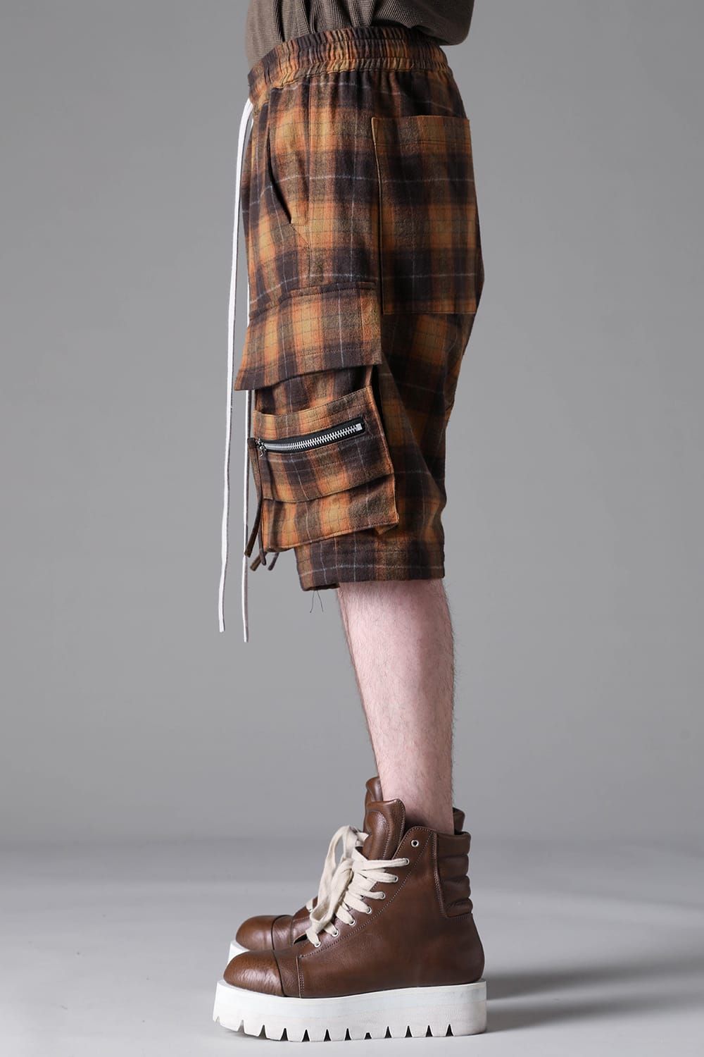 《2026AW先行予約》Plaid Sarrouel Shorts"Soft Greige / Black Camel / Warm Brown" / サルエルショーツ"ソフトグレージュ/ブラックキャメル/ウォームブラウン"