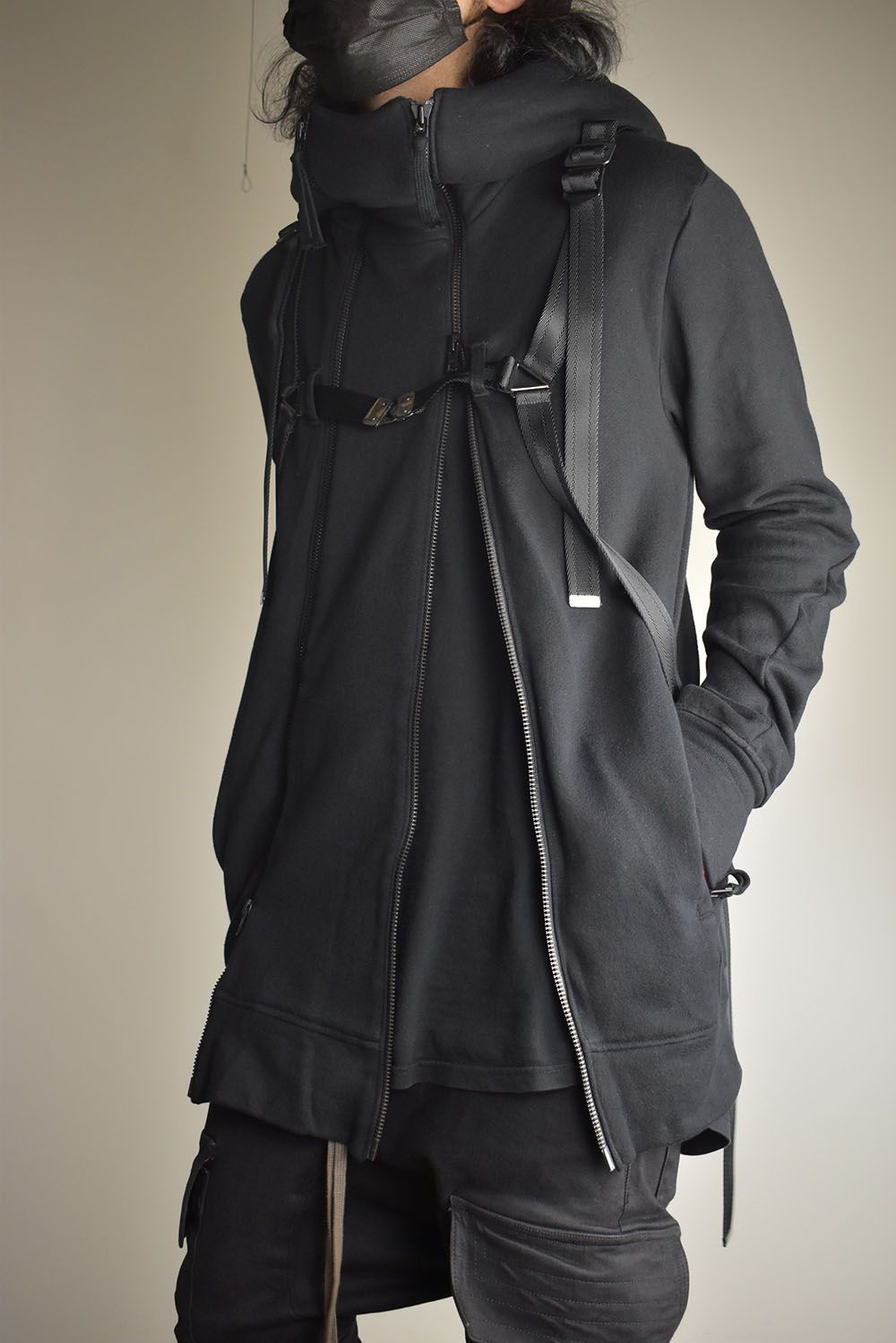 Non-Flammable Fleece Harness Belt W-Zip Hooded Jacket  "Black" / 無燃糸裏毛ハーネスベルトWジップフーデッドジャケット"ブラック"