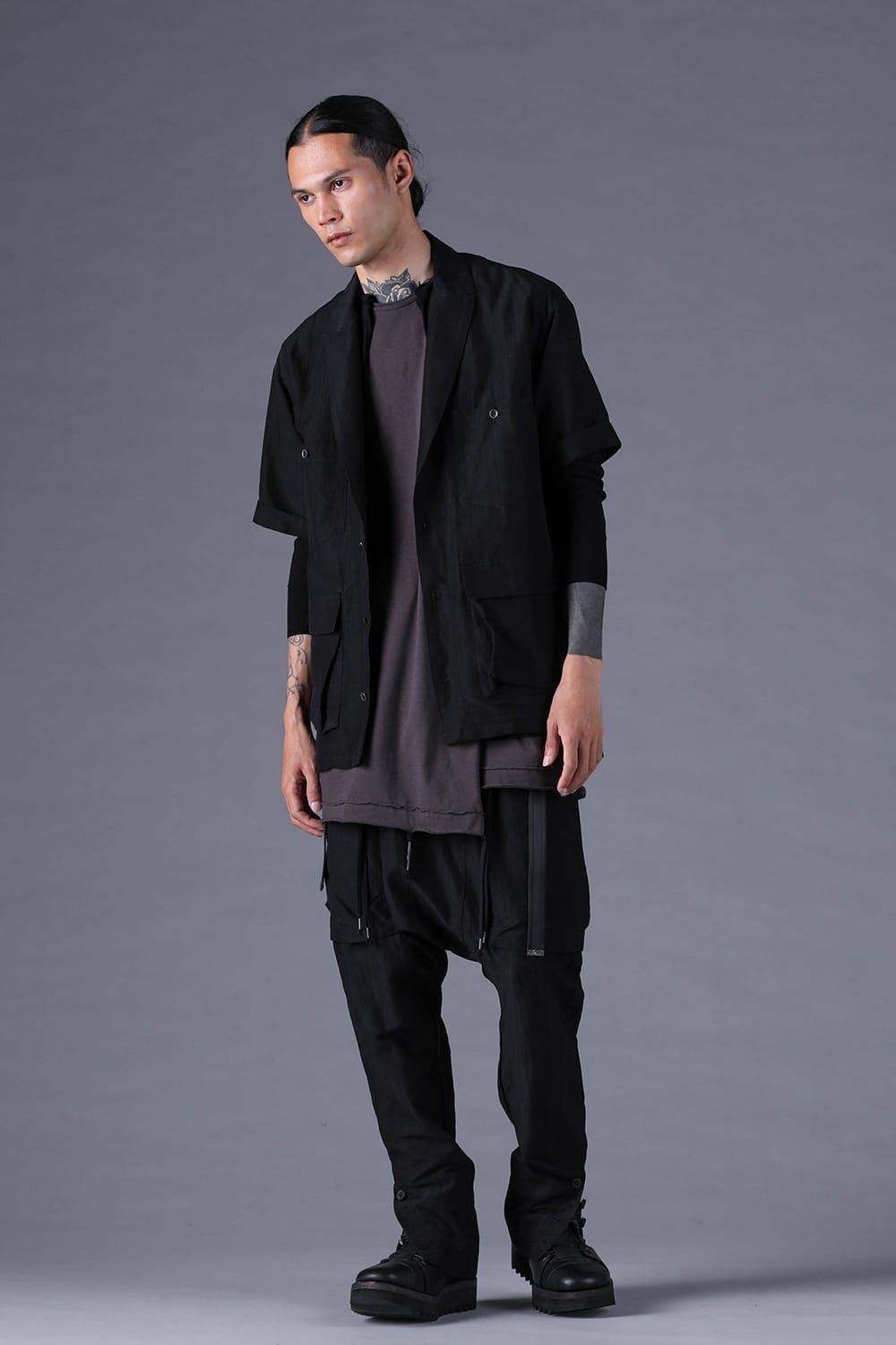 《2027SS先行予約分》Scar Stripe Jacquard Tailored S/S Shirt"Black" / スカーストライプジャガードテーラードショートスリーブシャツ"ブラック"