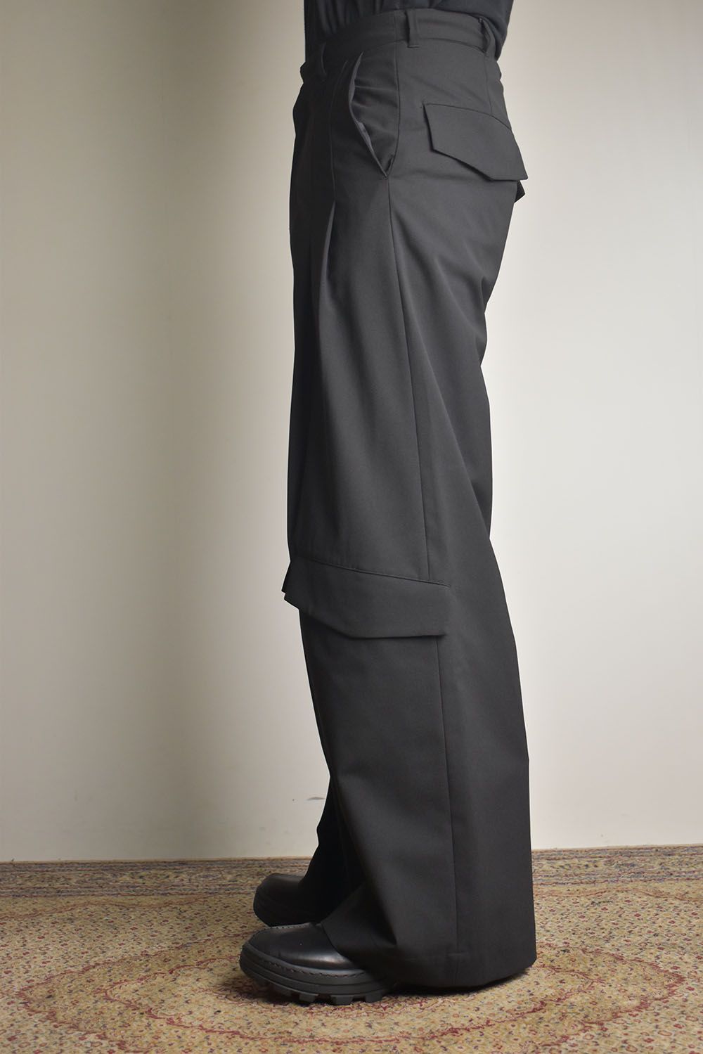 Shingle Flap Baggy Trousers "Black" / シンフラップバギートラウザー"ブラック"