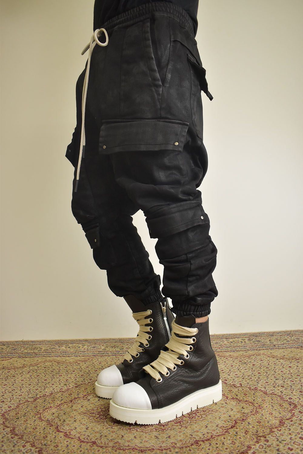 Coating Bonding Sarouel Cargo Jogger Denim"Black" / コーティングボンディングサルエルカーゴジョガーデニム"ブラック"