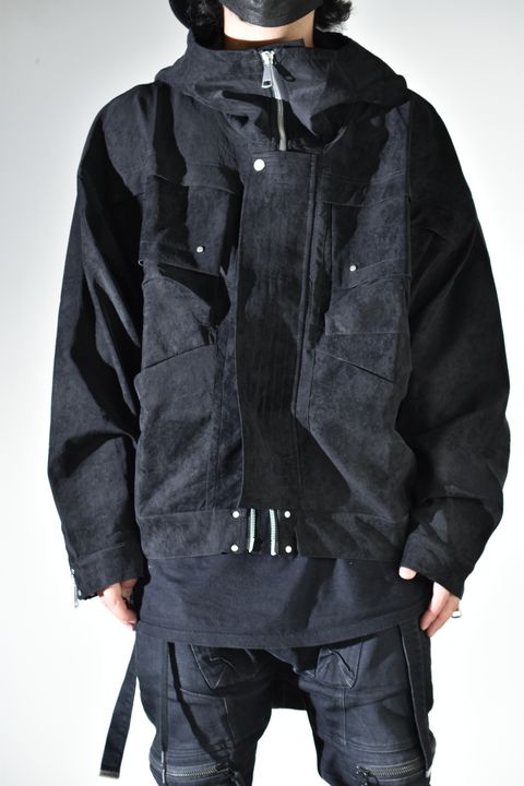 Vegan Suede Leather Hoodie Blouson"Black" / ヴィーガンスウェードレザーフーディブルゾン "ブラック"