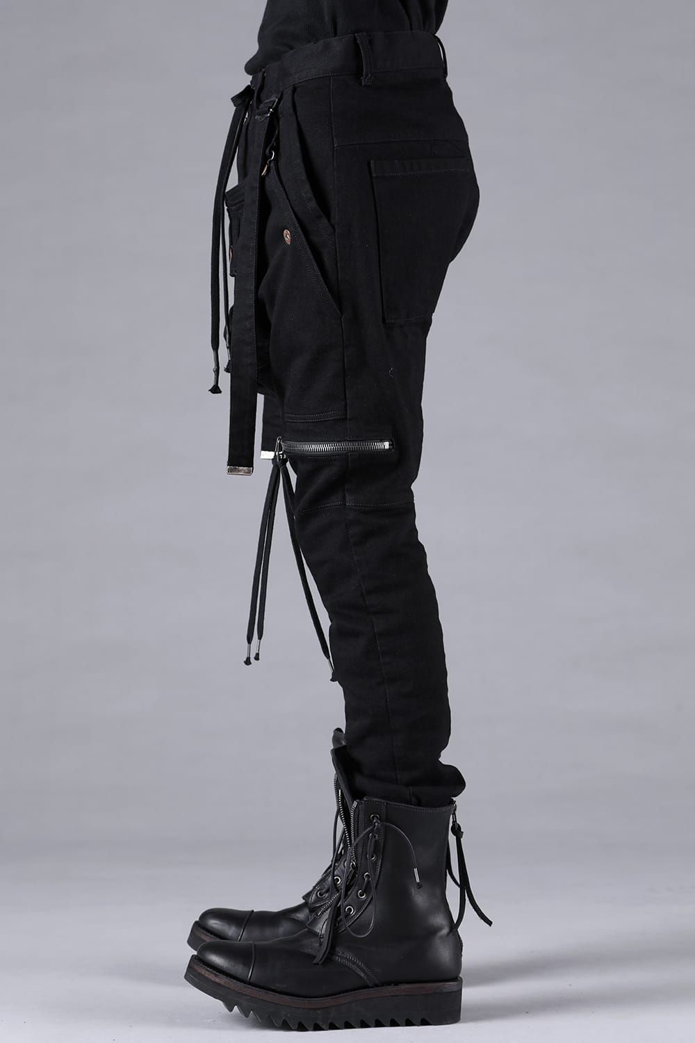 Stretch Denim Salopette Pocket Cargo Jogger Pants "Black" / ストレッチデニムサロペットポケットカーゴジョグパンツ"ブラック"