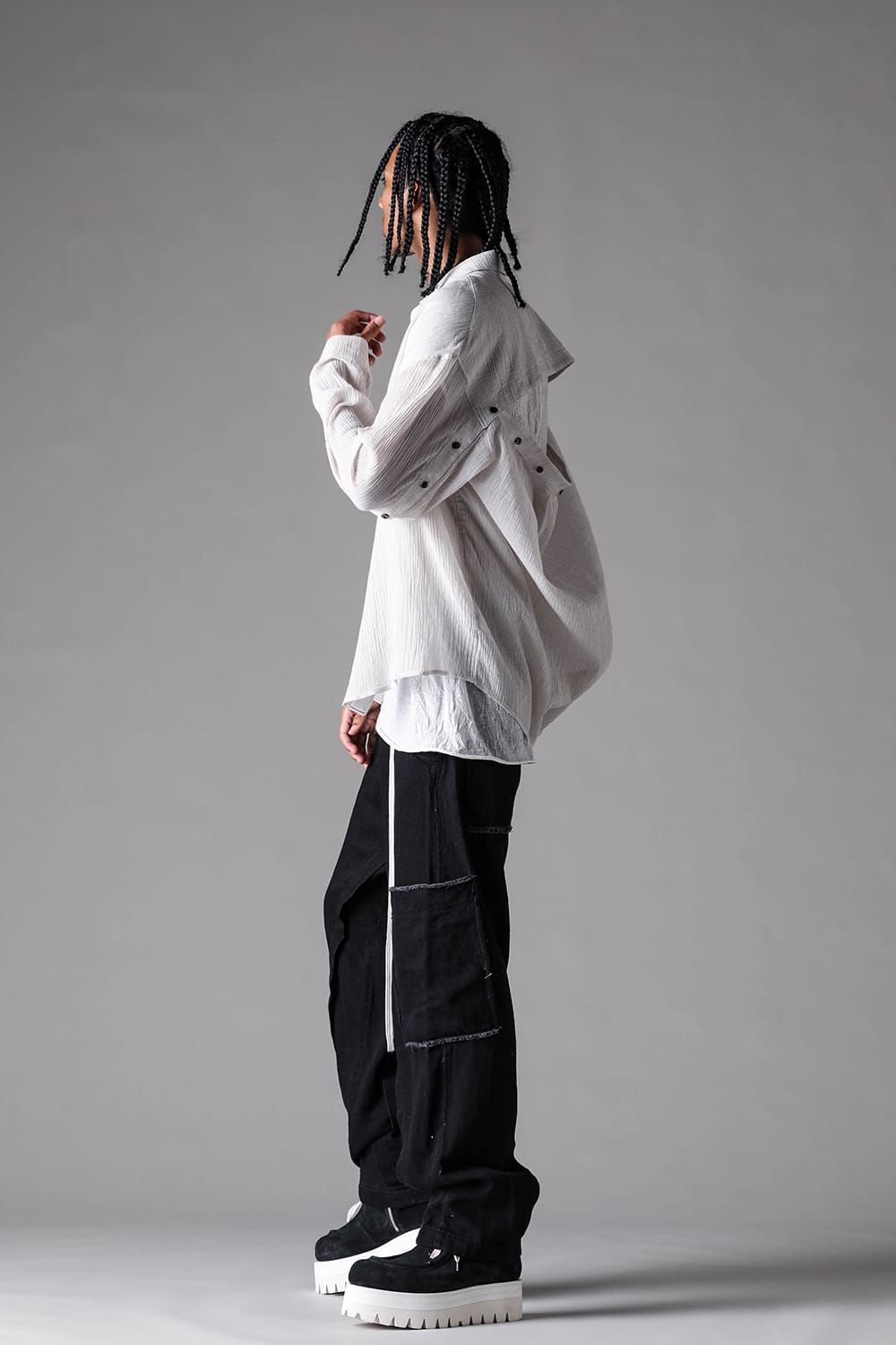 《2027SS先行予約》Loose Denim Wide Cargo Pants"Black" / ルーズデニムワイドカーゴパンツ"ブラック"