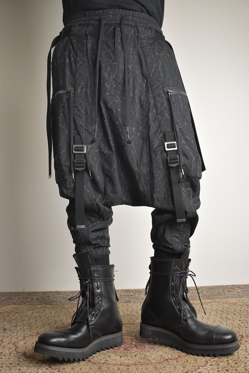 Catch Washer Bleach Belt Adjustable Sarouel Cargo Pants"Black" / キャッチワッシャーブリーチベルトアジャスタブルサルエルカーゴパンツ"ブラック"