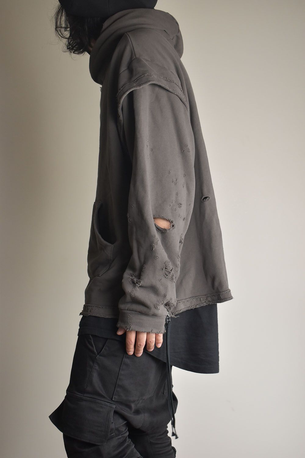 Untwisted Sweat Oversized Pullover Hoodie "Charcoal" / 無撚糸裏毛オーバーサイズプルオーバーフーディー"チャコール"