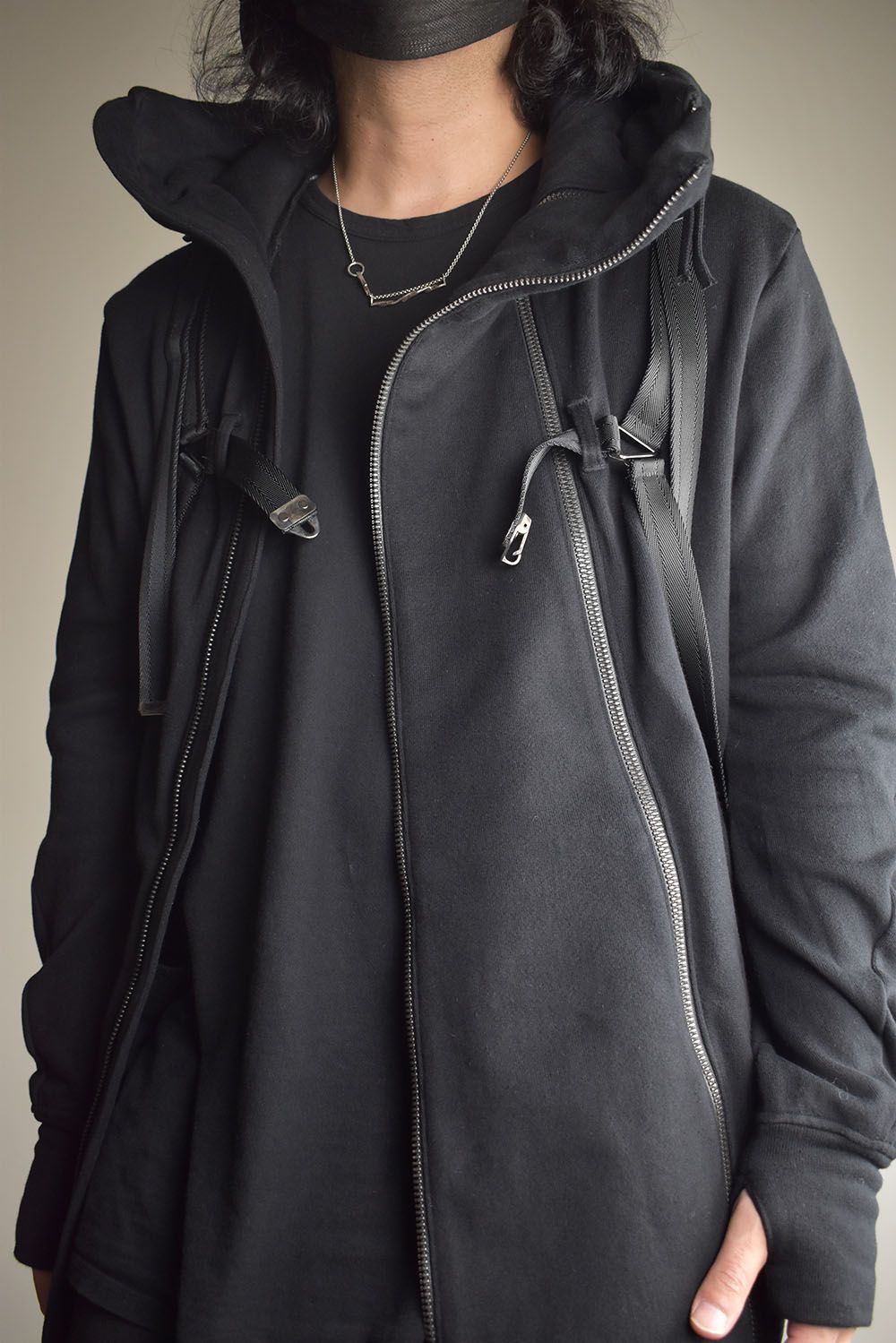 Non-Flammable Fleece Harness Belt W-Zip Hooded Jacket  "Black" / 無燃糸裏毛ハーネスベルトWジップフーデッドジャケット"ブラック"