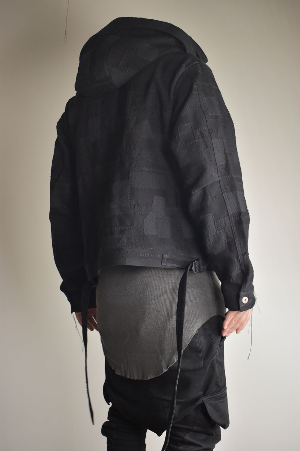 Crust Patchwork Jacquard Hood Attached Jacket "Black" / クラストパッチワークジャガードフードアタッチドジャケット"ブラック"