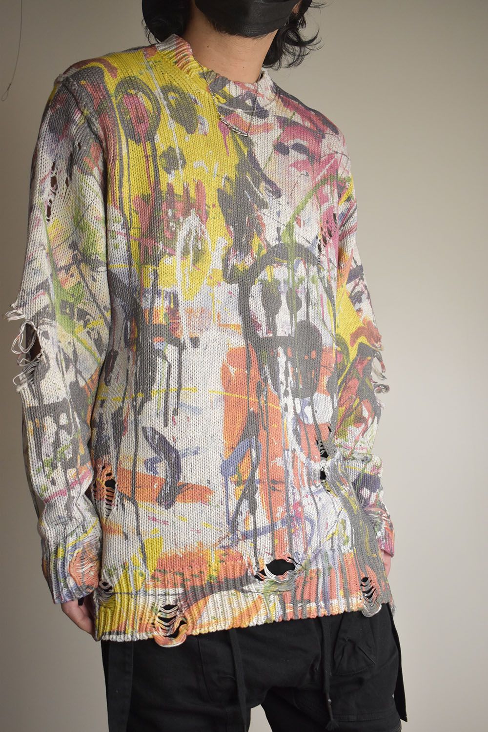 Inkjet Print Cotton 3GG Damaged Knit PulloVer"Color Print" / インクジェットプリント コットン 3GG ダメージニットプルオーバー "カラープリント"