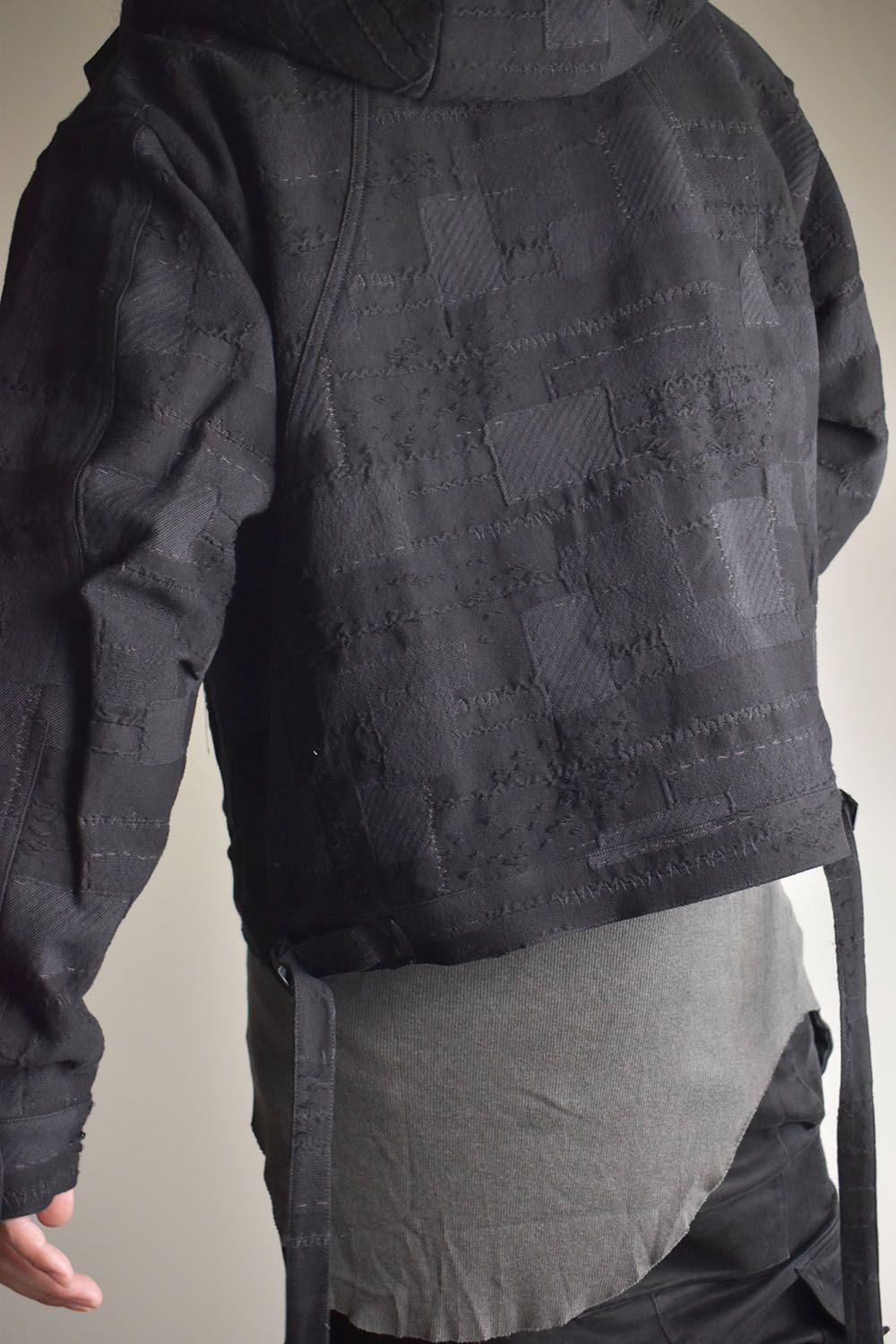 Crust Patchwork Jacquard Hood Attached Jacket "Black" / クラストパッチワークジャガードフードアタッチドジャケット"ブラック"