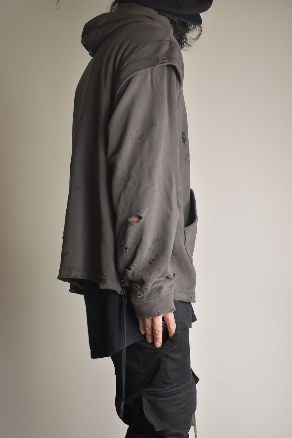 Untwisted Sweat Oversized Pullover Hoodie "Charcoal" / 無撚糸裏毛オーバーサイズプルオーバーフーディー"チャコール"