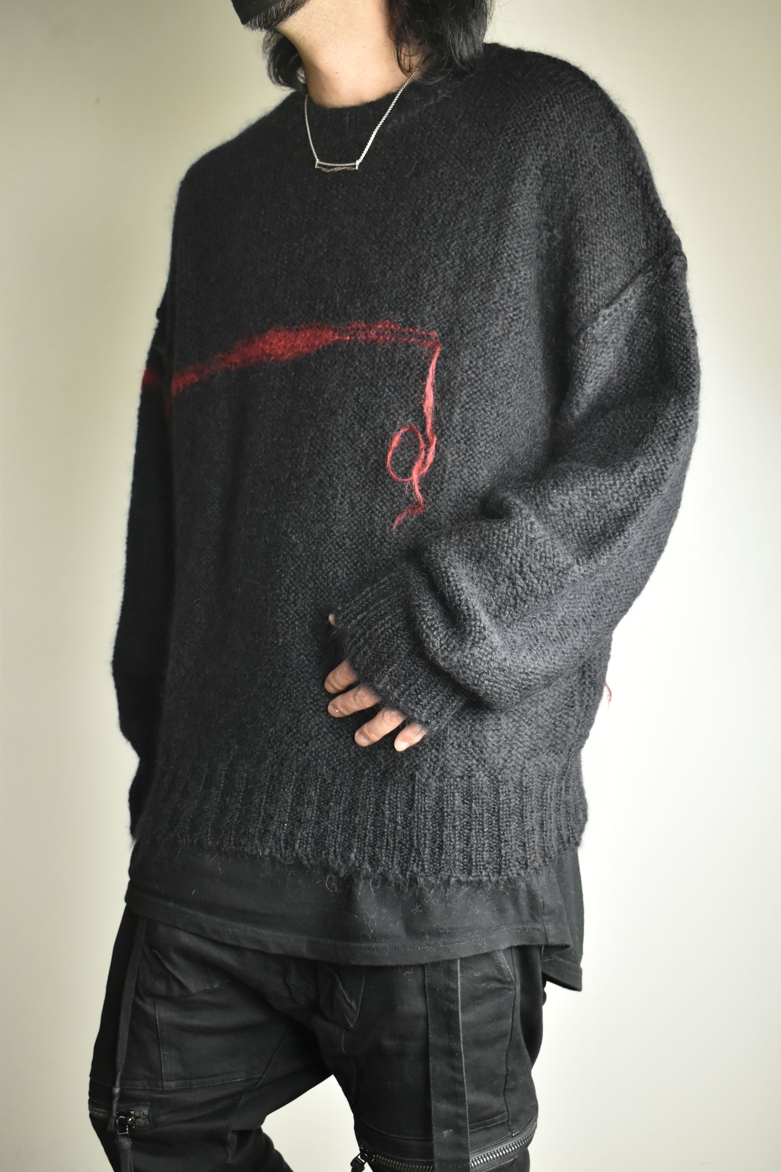 Mohair Knit Pullover "Black-Red" / モヘアニットプルオーバー"ブラックレッド"