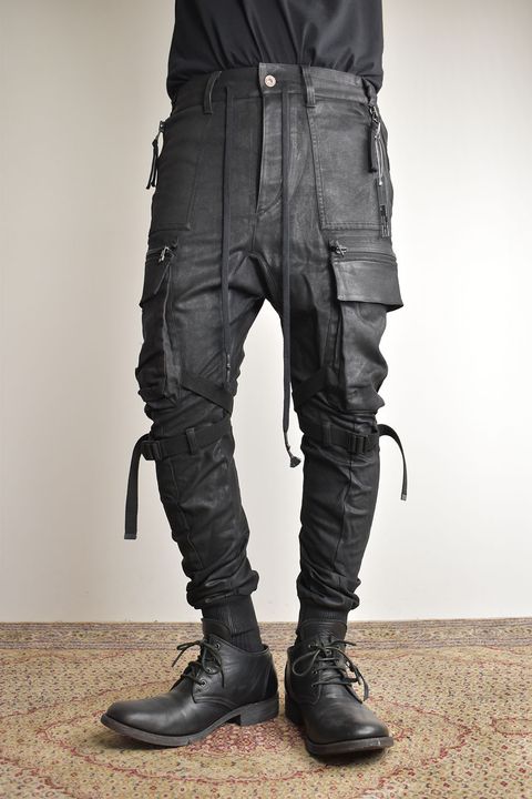 Product-Coated Jersey-Like Denim Cargo Jog Pants"Black" / 製品コーティングジャージーライクデニムカーゴジョグパンツ"ブラック"
