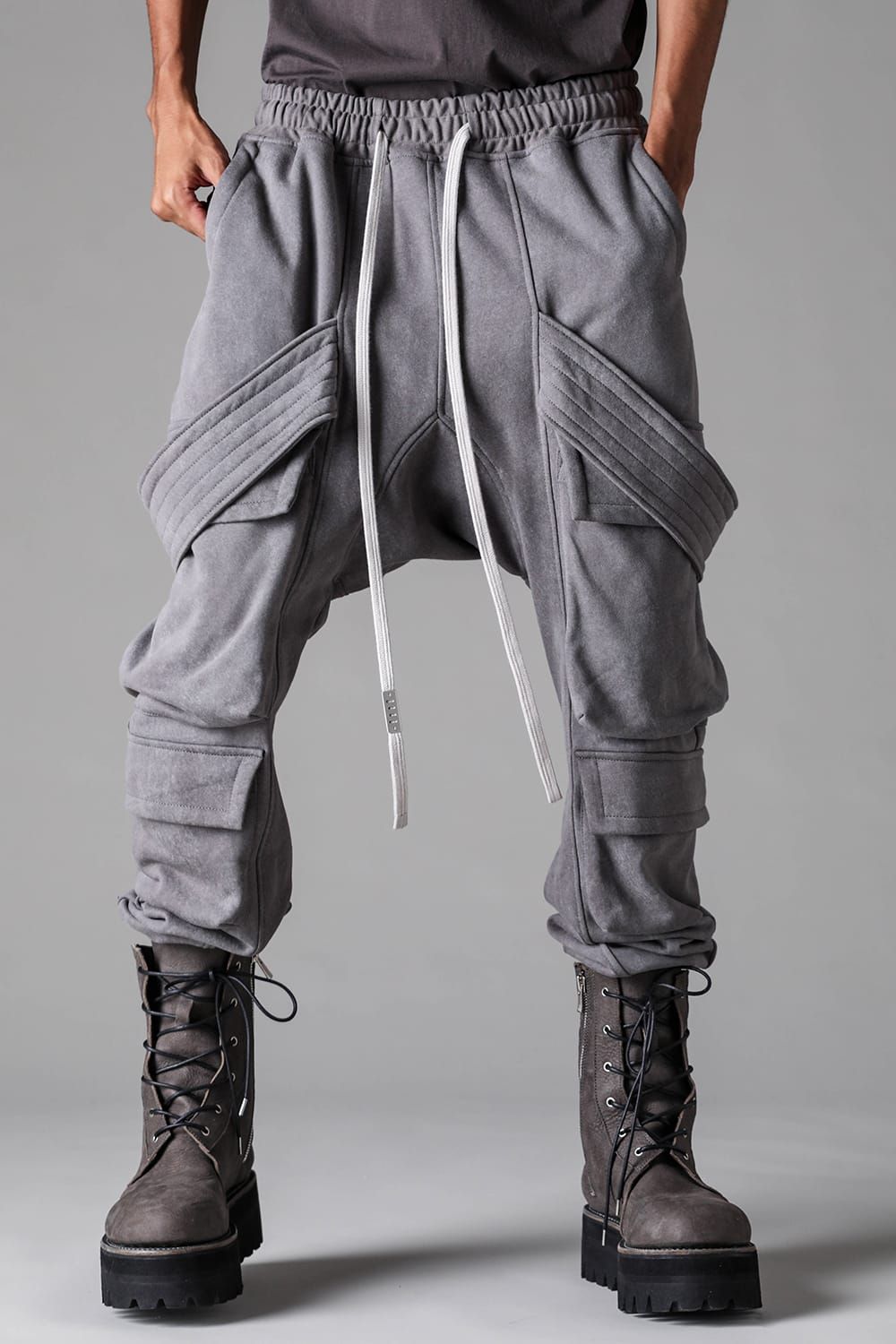 《2027SS先行予約》French Terry Belt Cargo Sarrouel Easy Pants "Black / Grey / L.Beige"/ フレンチテリー裏毛ベルトカーゴサルエルイージーパンツ"ブラック / グレー /ライトベージュ"